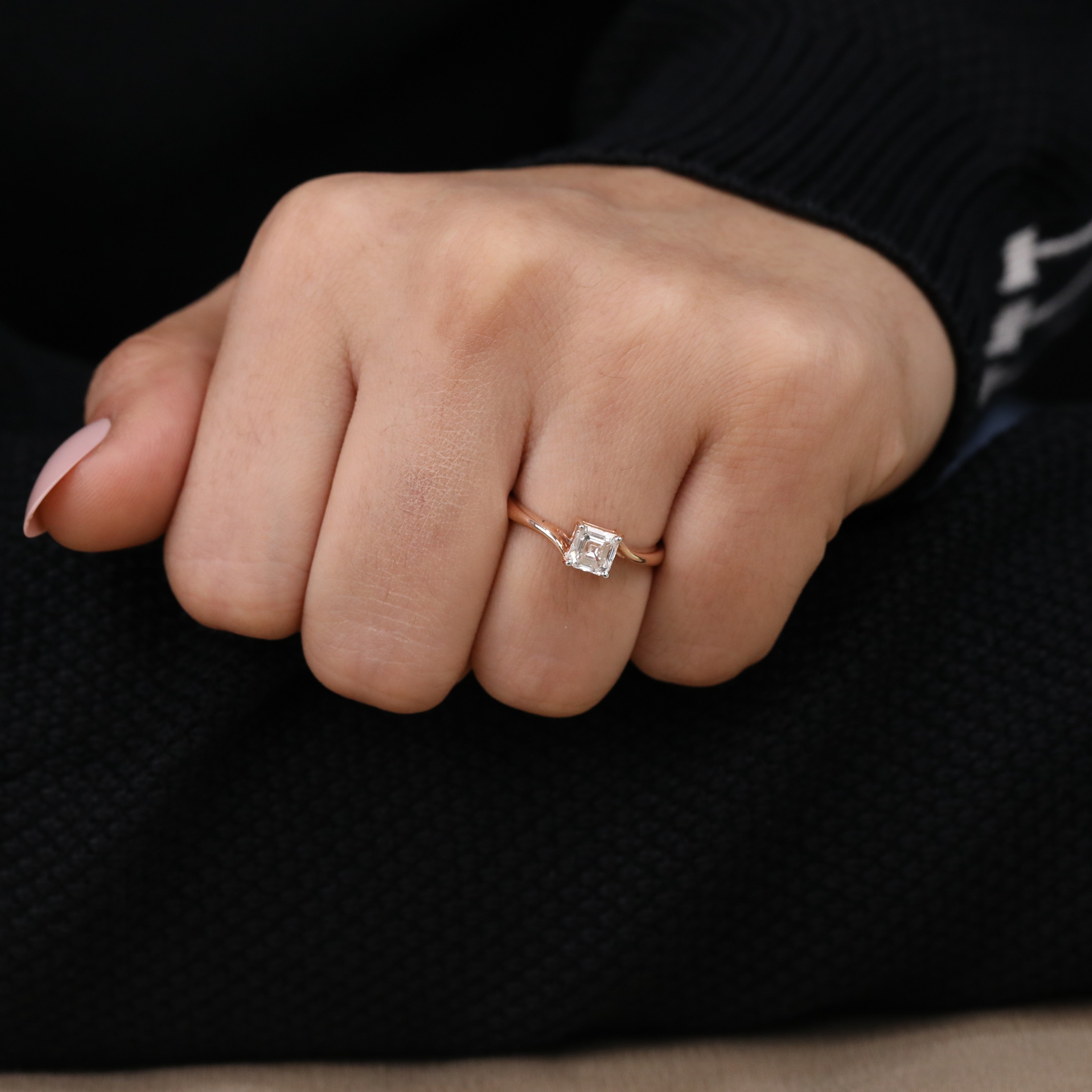 Asscher-cut lab-grown diamond ring offering clean lines and classic elegance