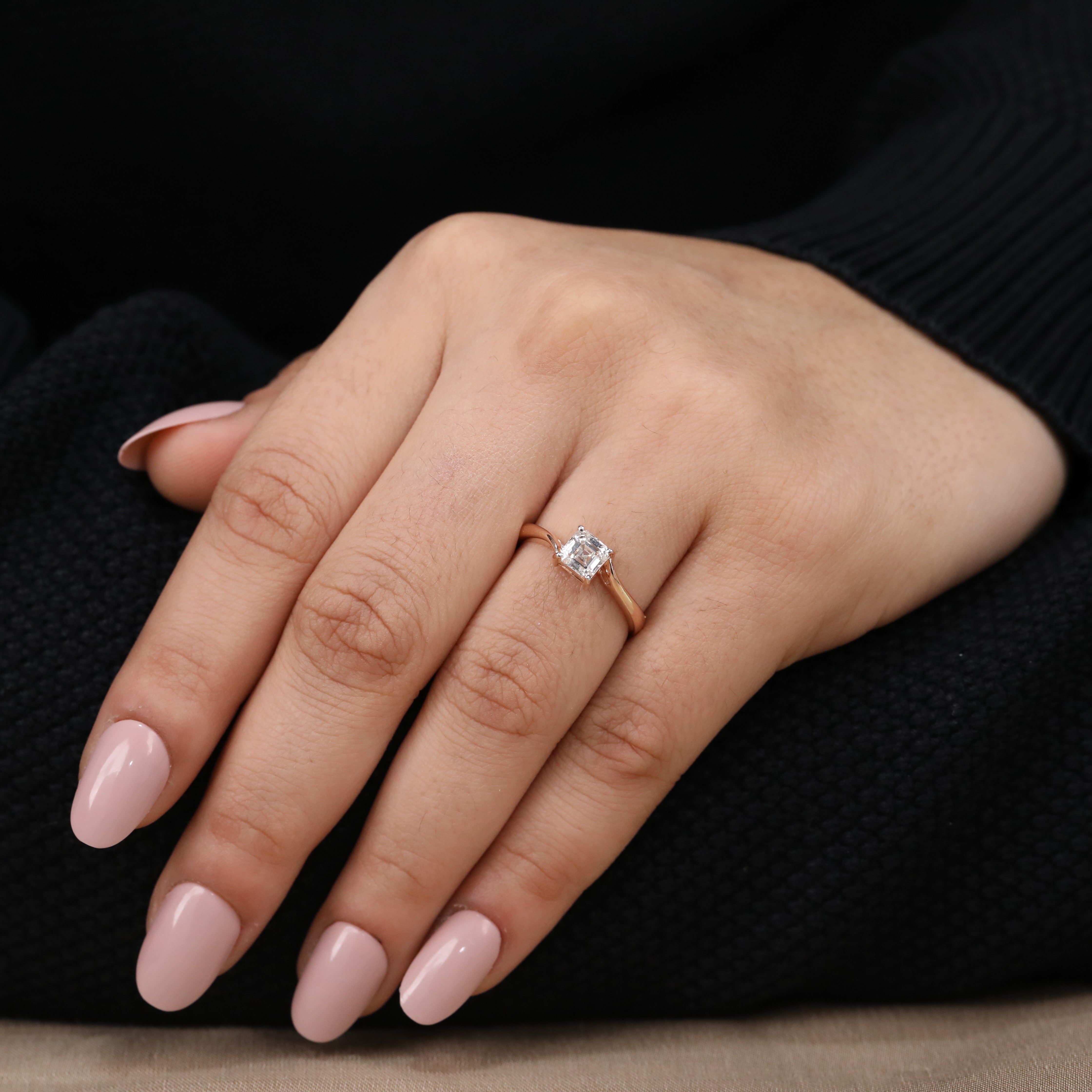 Asscher Cut Lab Grown Diamond Bypass Engagement Ring
