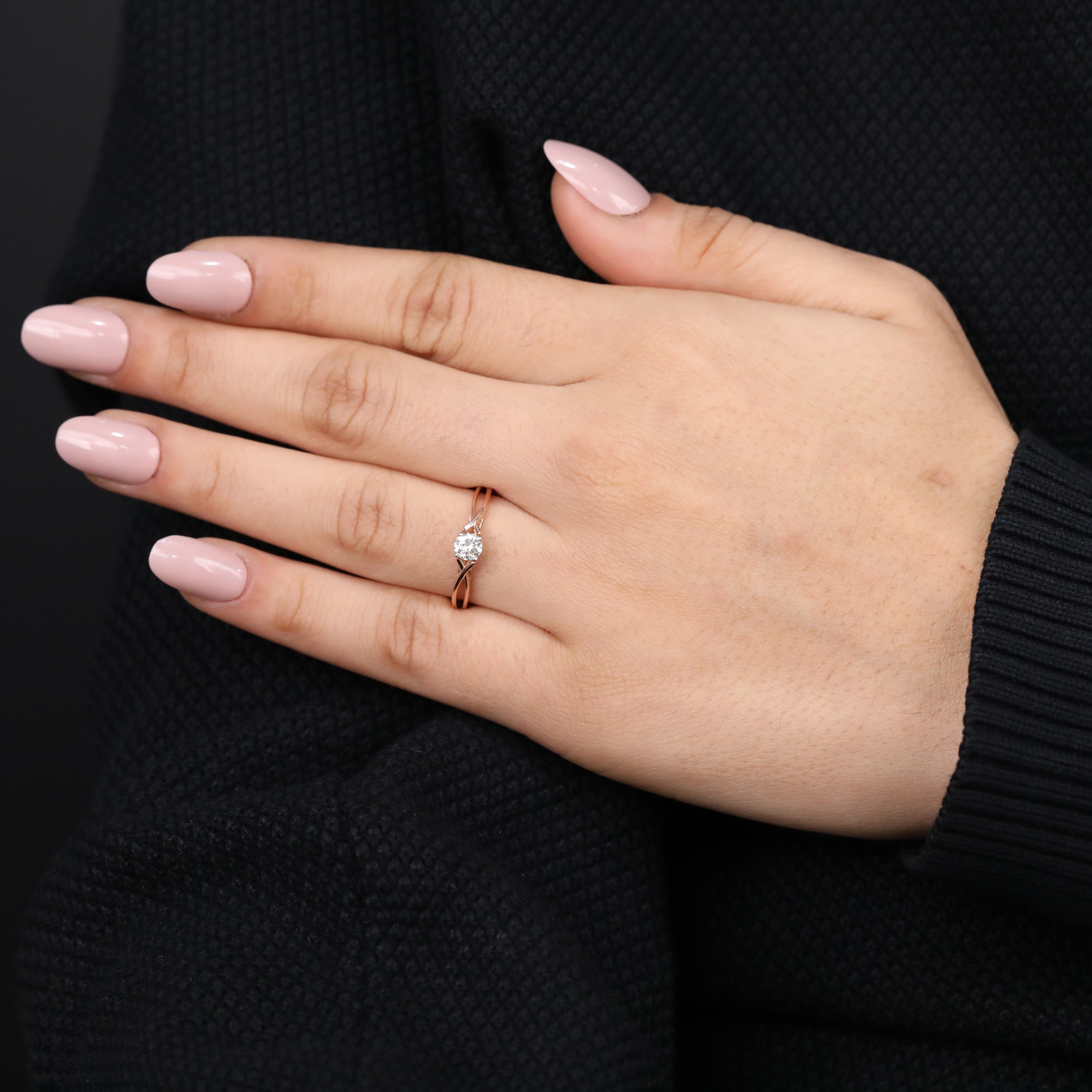 Round lab grown diamond ring crafted with a graceful split band silhouette