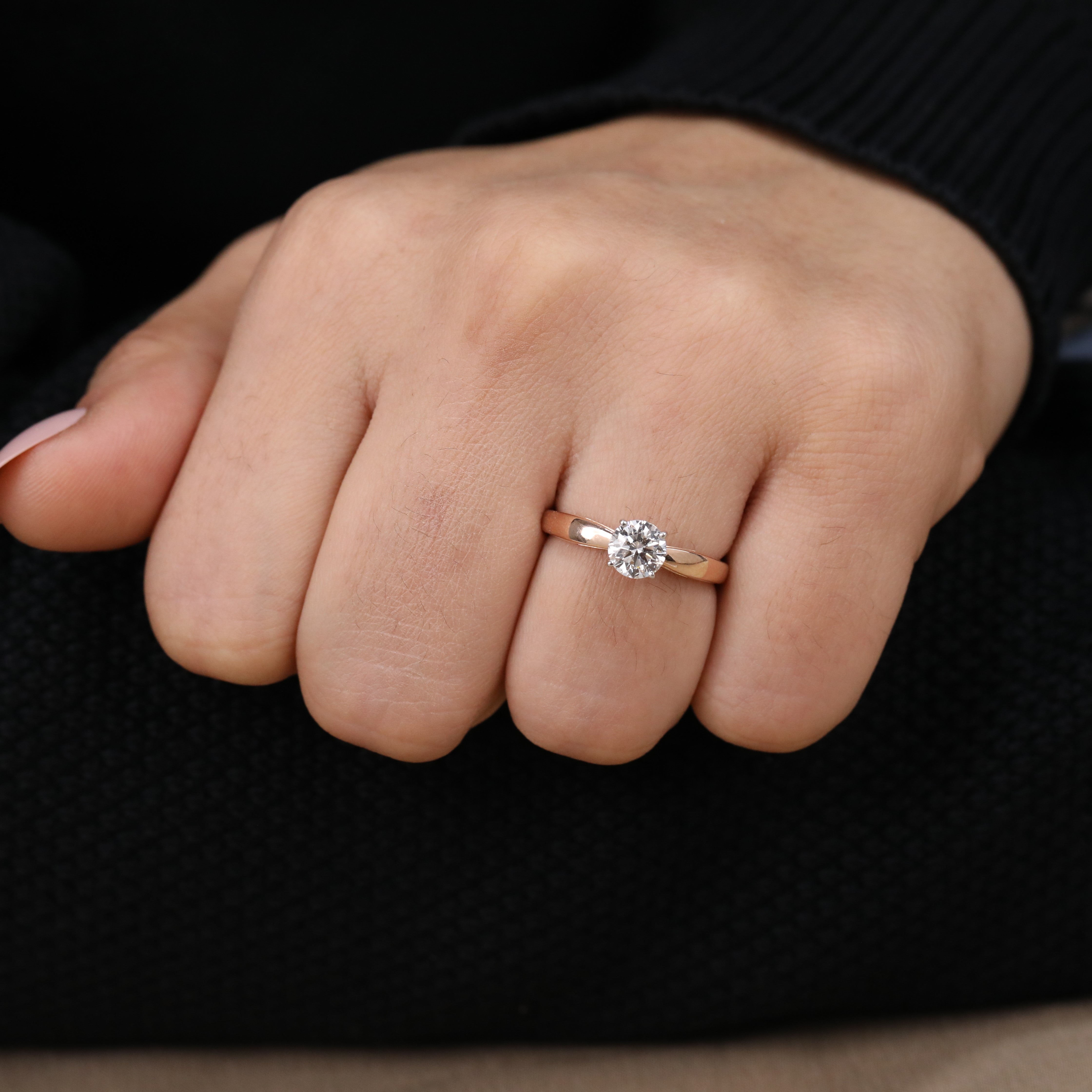 Round lab-grown diamond ring crafted in a timeless four-prong solitaire style