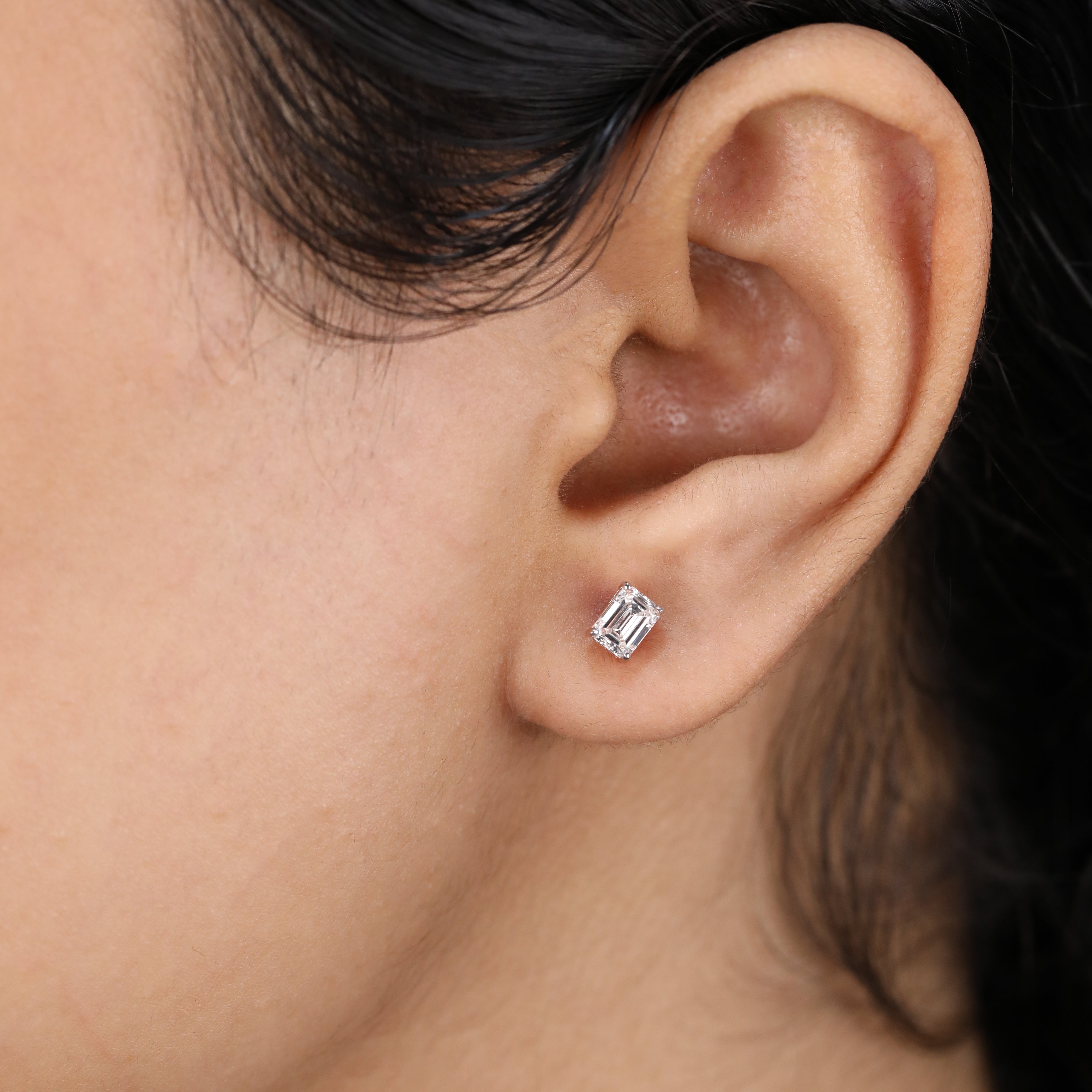 Emerald cut lab diamond earrings designed for romantic anniversary moments