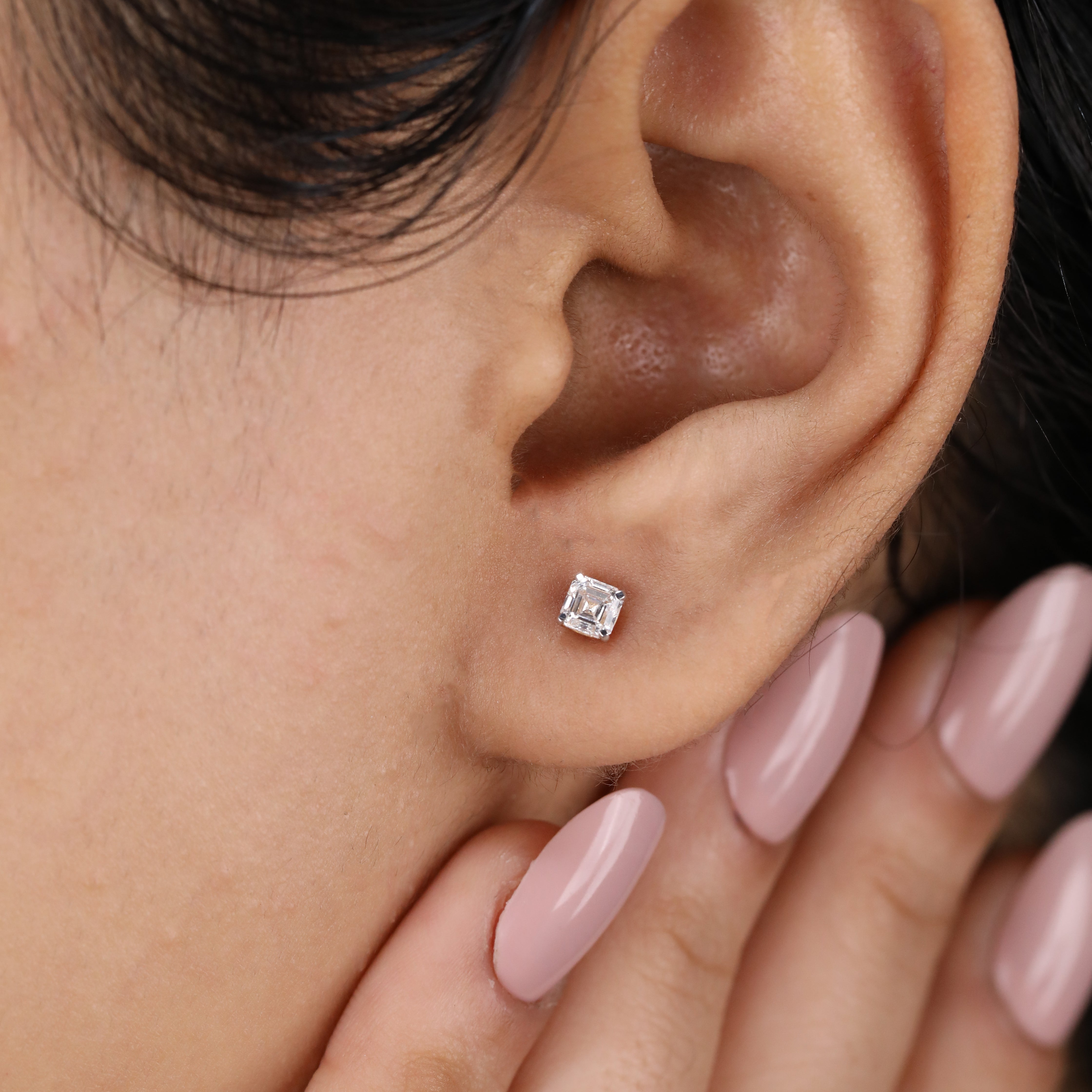 Asscher cut lab grown diamond stud earrings perfect for birthday or anniversary gifting