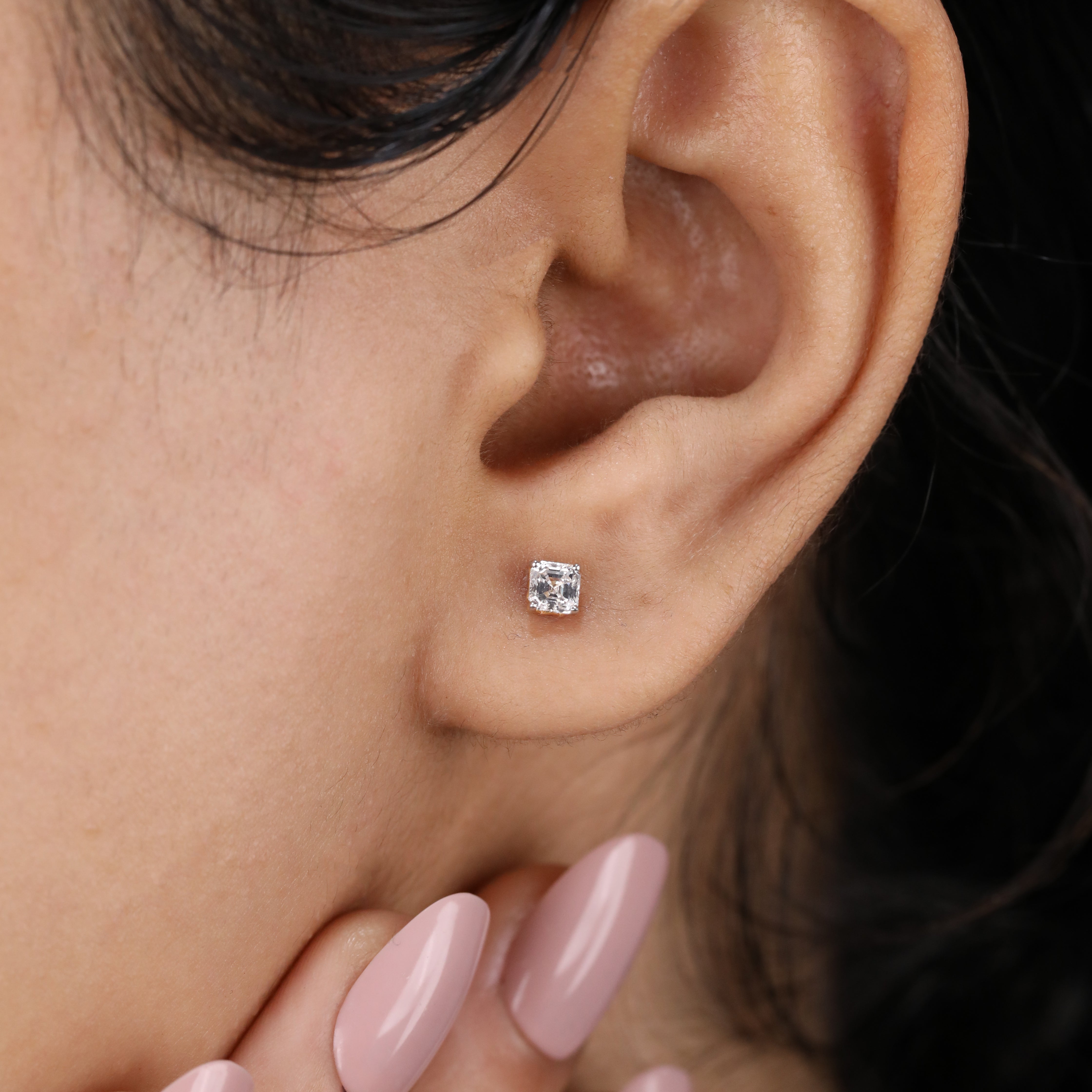 Modern Asscher cut diamond stud earrings suited for birthdays, anniversaries, or weddings