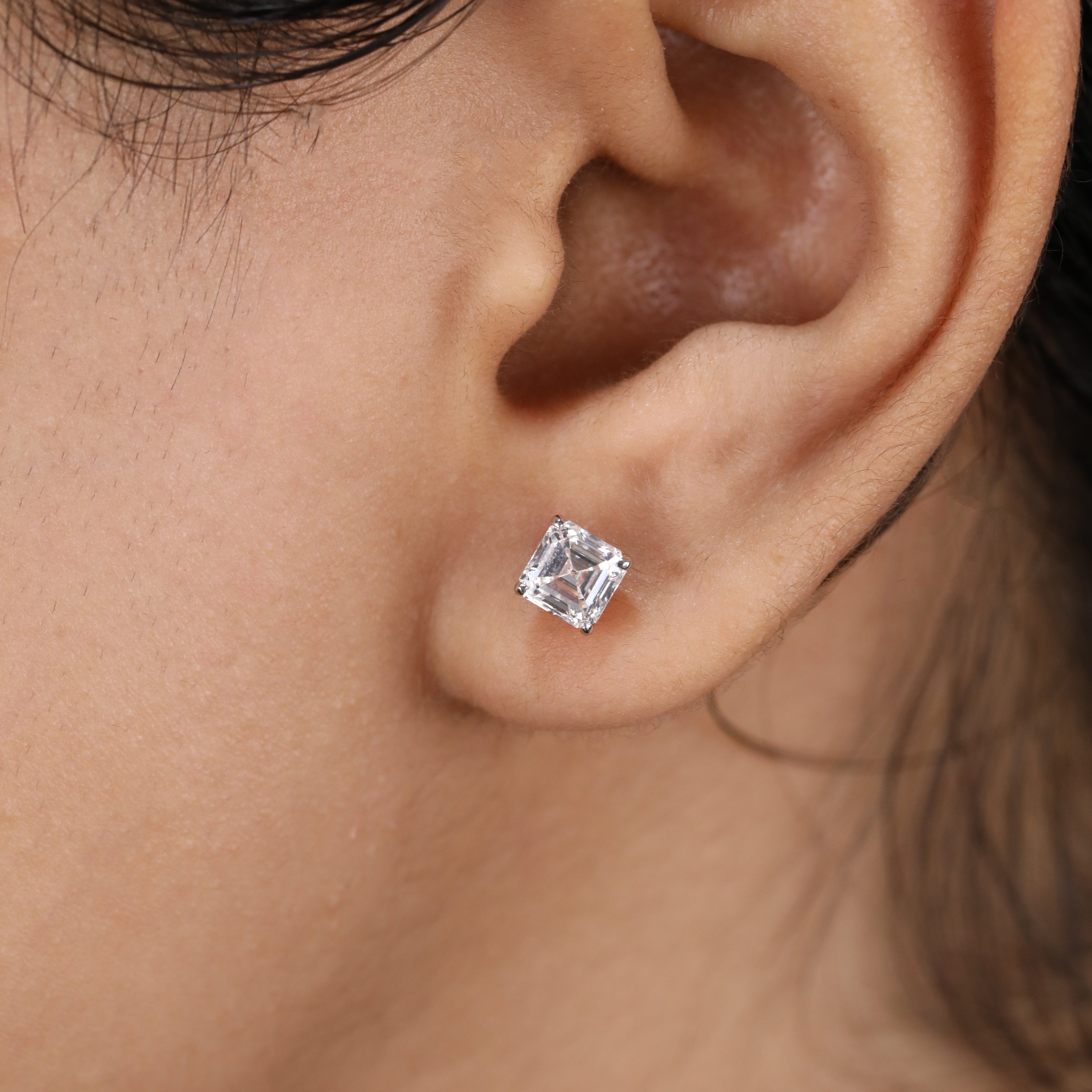 Asscher Cut Lab Diamond Basket Set Stud Earrings