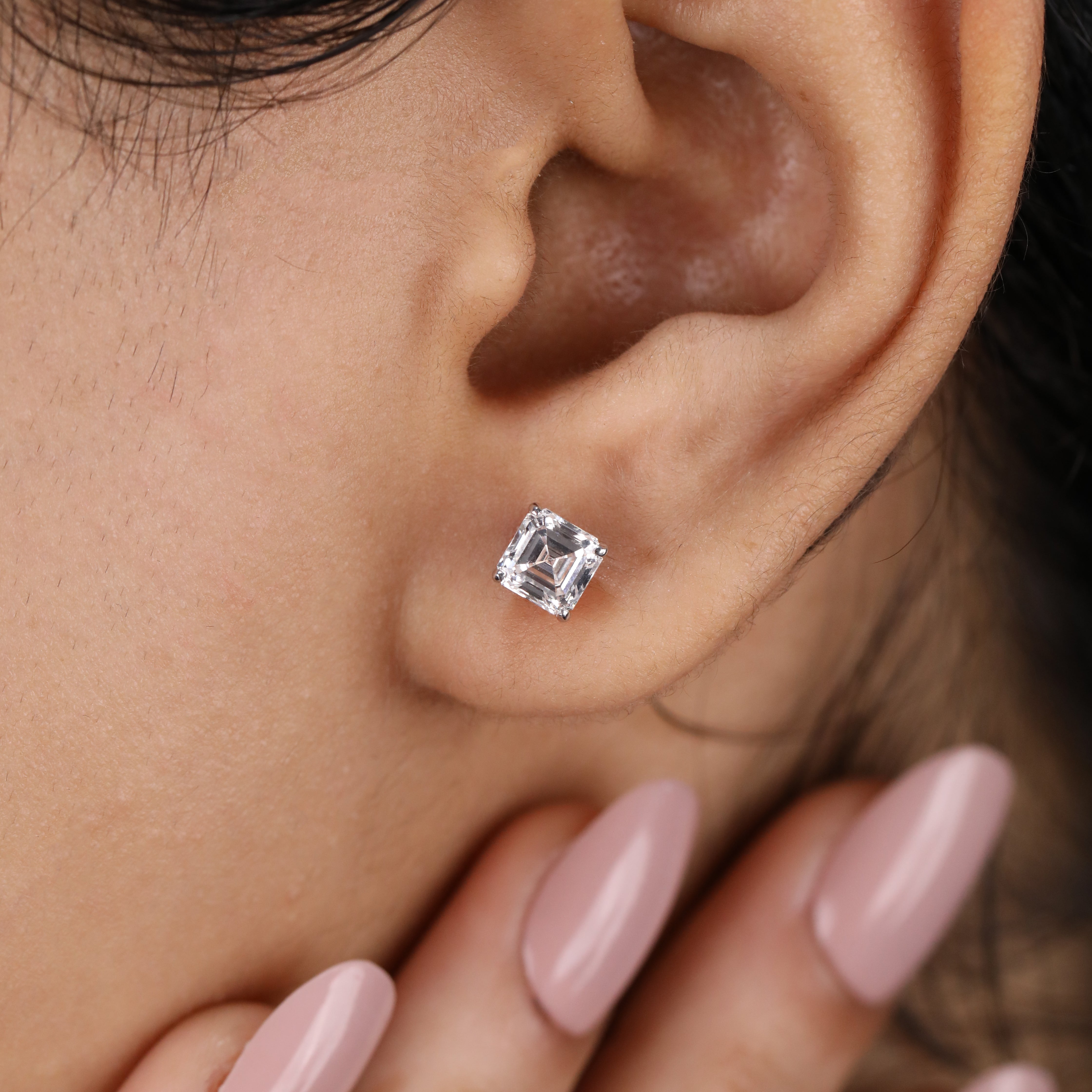 Asscher Cut Lab Diamond Basket Set Stud Earrings
