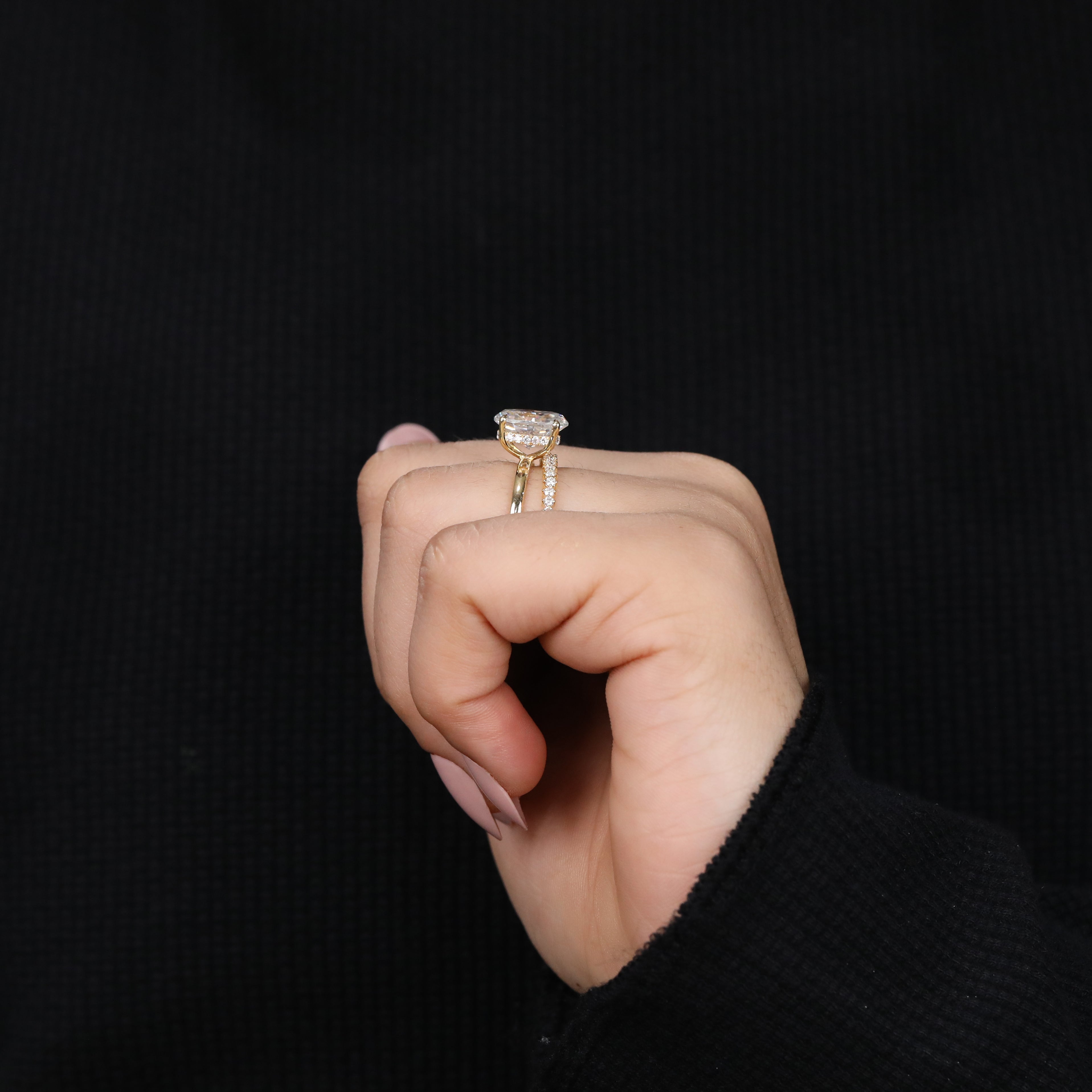Bridal ring set featuring an oval lab-grown diamond and matching accent band.