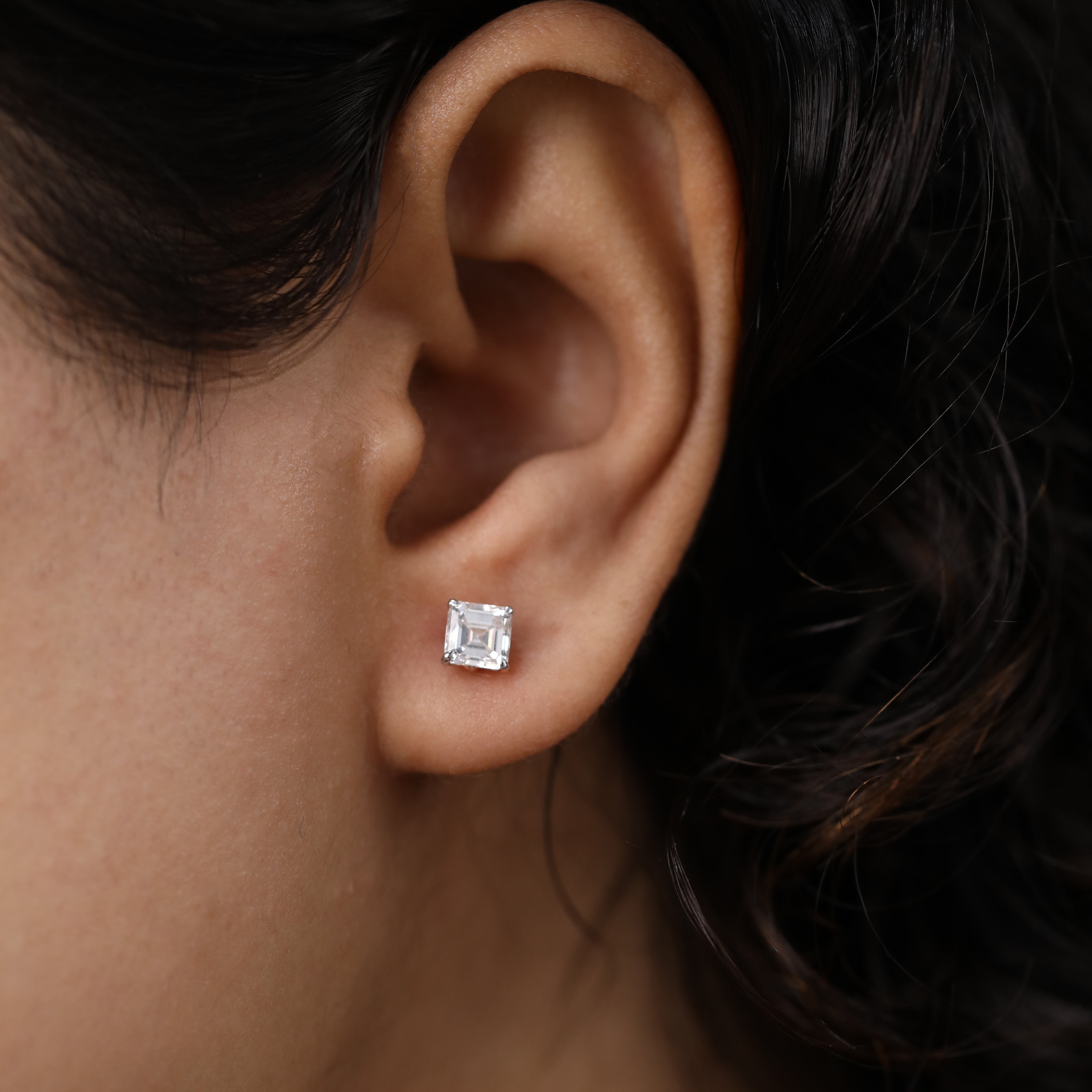 Beautiful Asscher-cut lab-grown diamond studs perfect for weddings, parties, or gifting