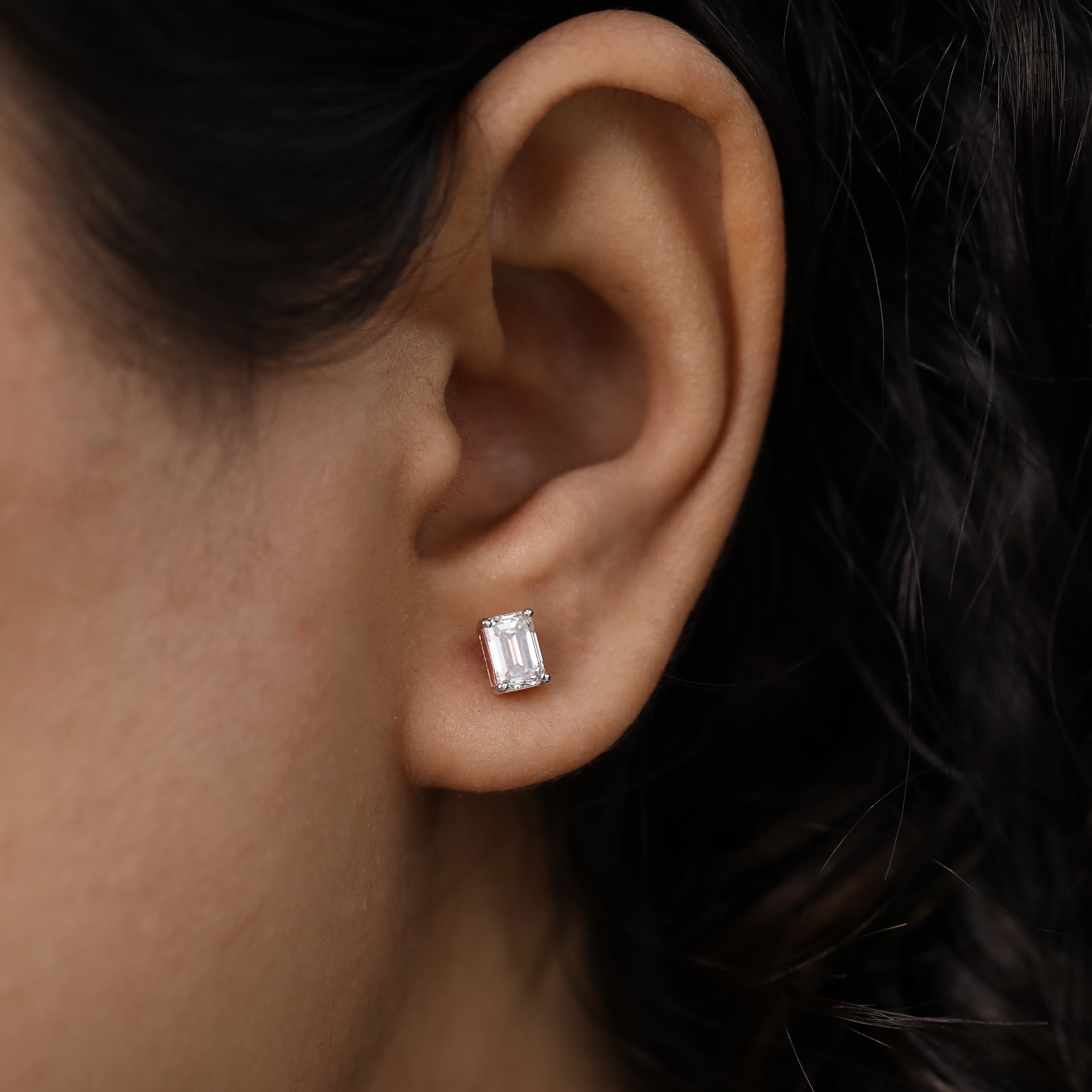 Brilliant emerald-cut diamond studs perfect for special event gifting.