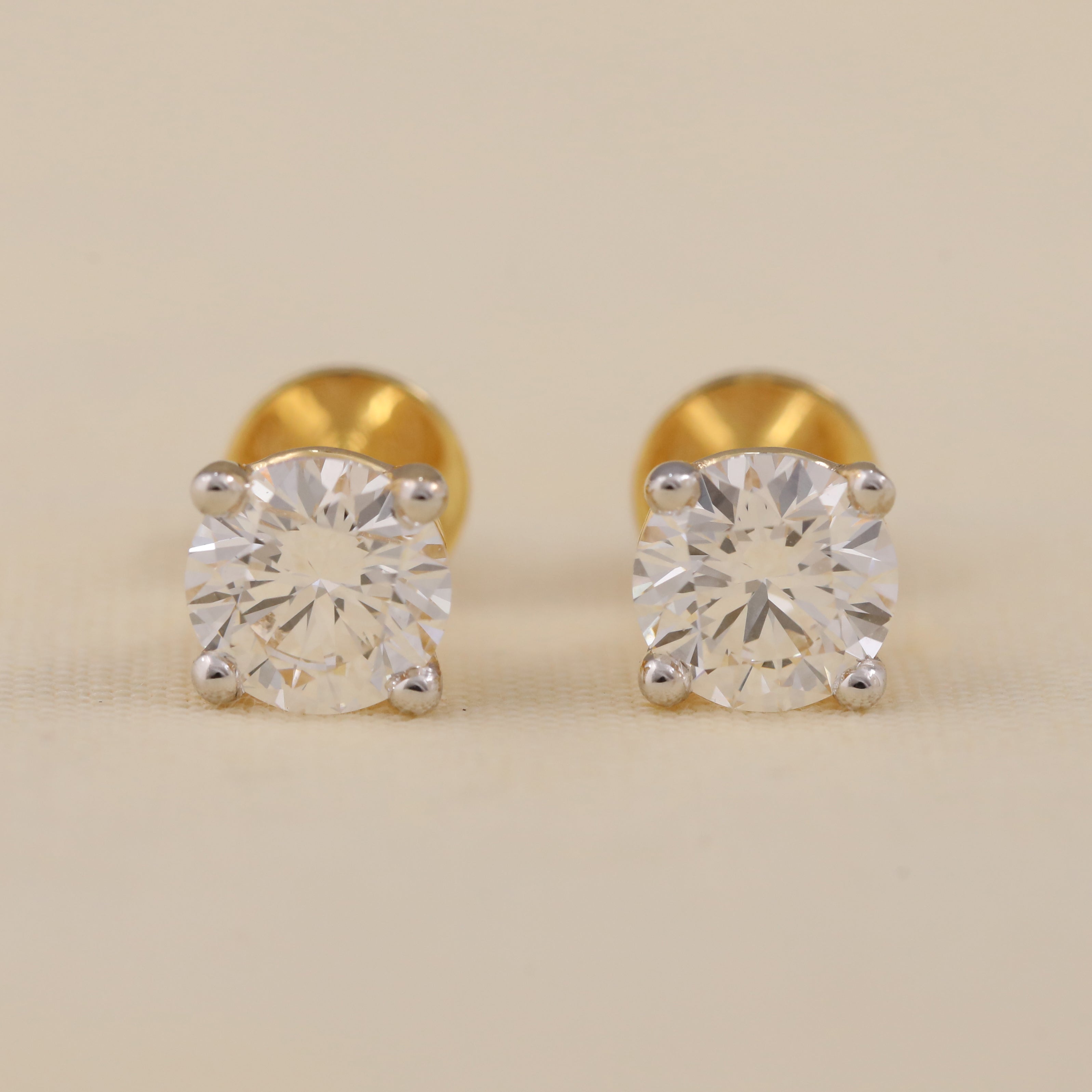 Round lab grown diamond stud earrings for wedding jewelry