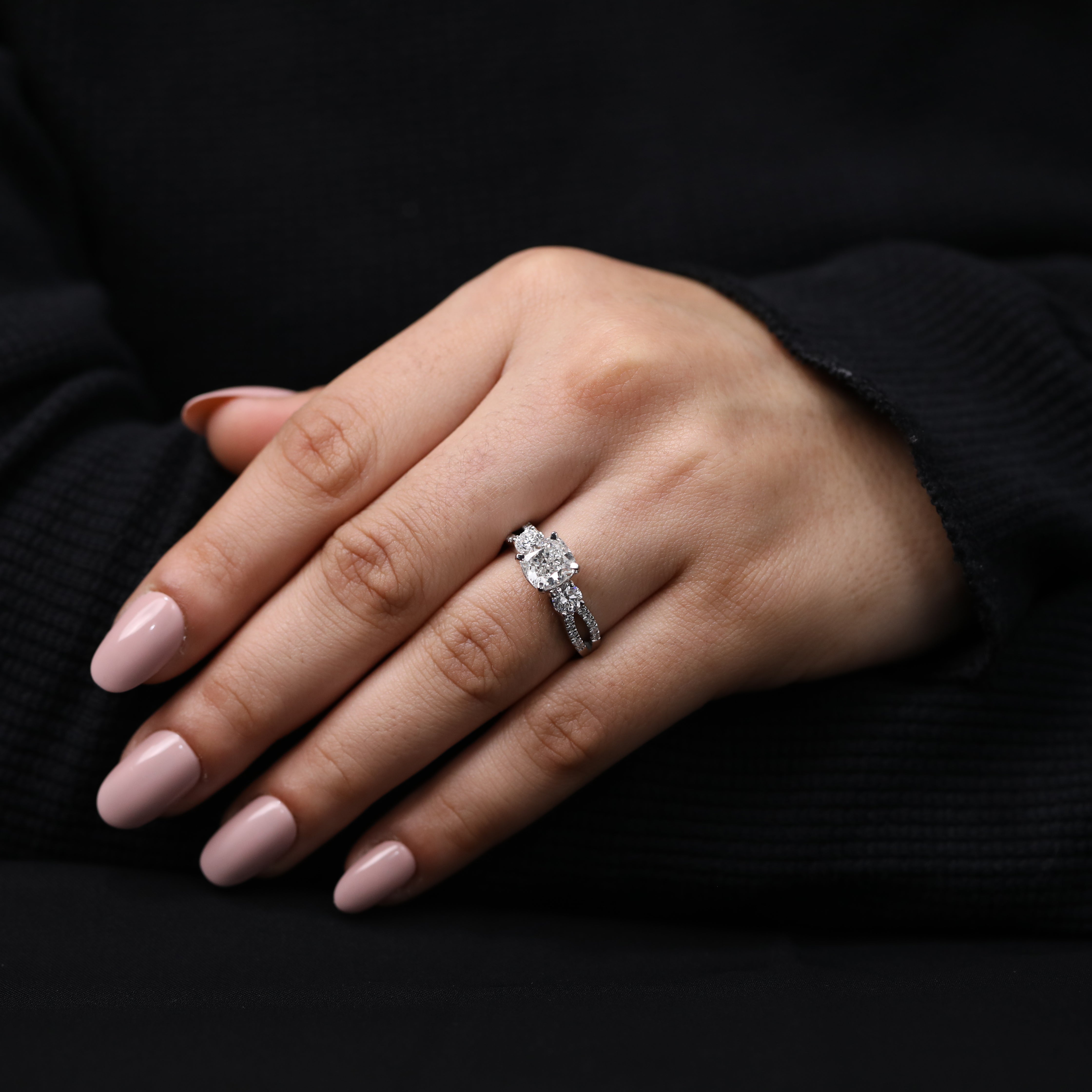 Elegant cushion cut lab diamond engagement ring with split band detailing