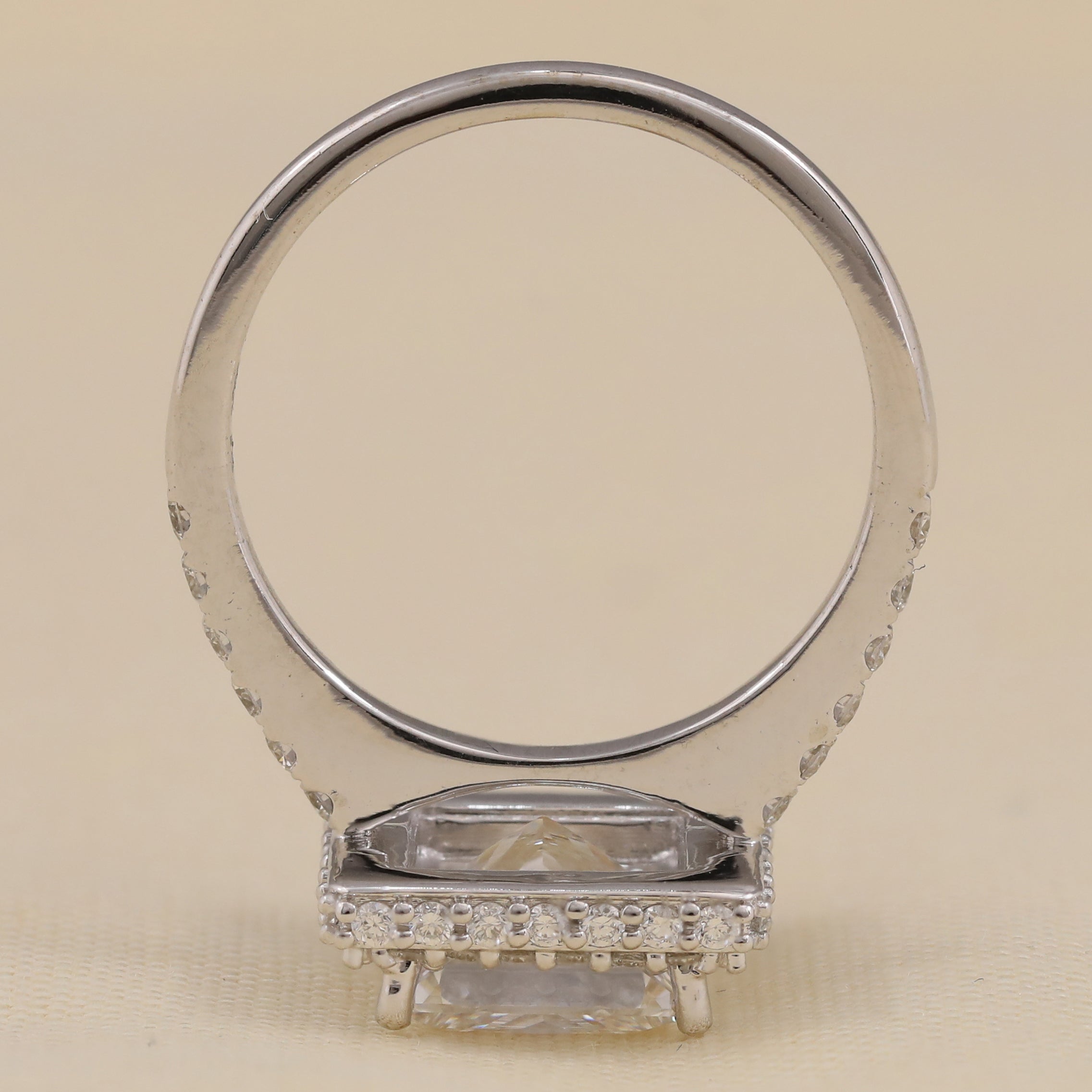 Princess cut lab grown diamond ring with sparkling halo setting