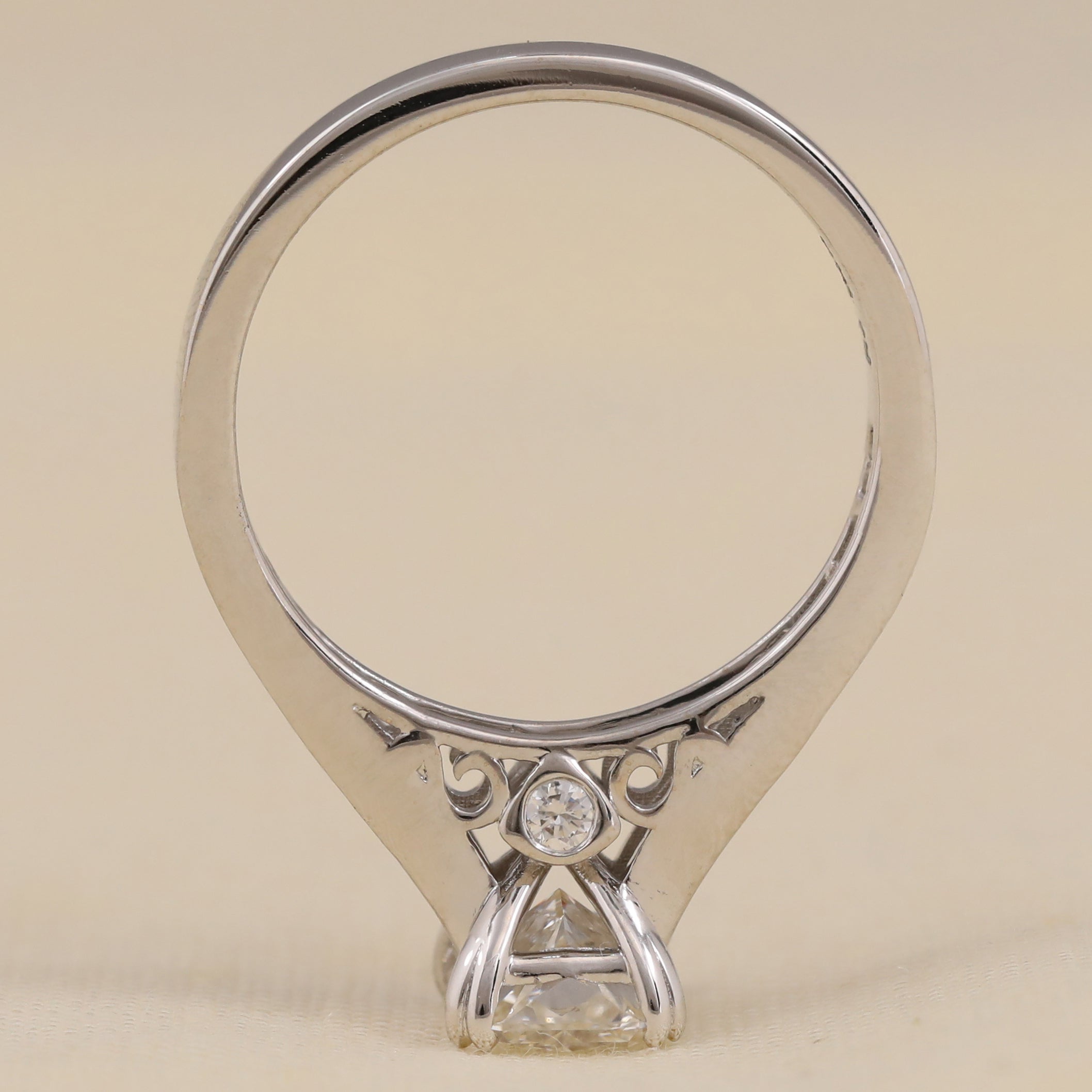 Radiant cut lab grown diamond engagement ring with timeless vintage appeal.
