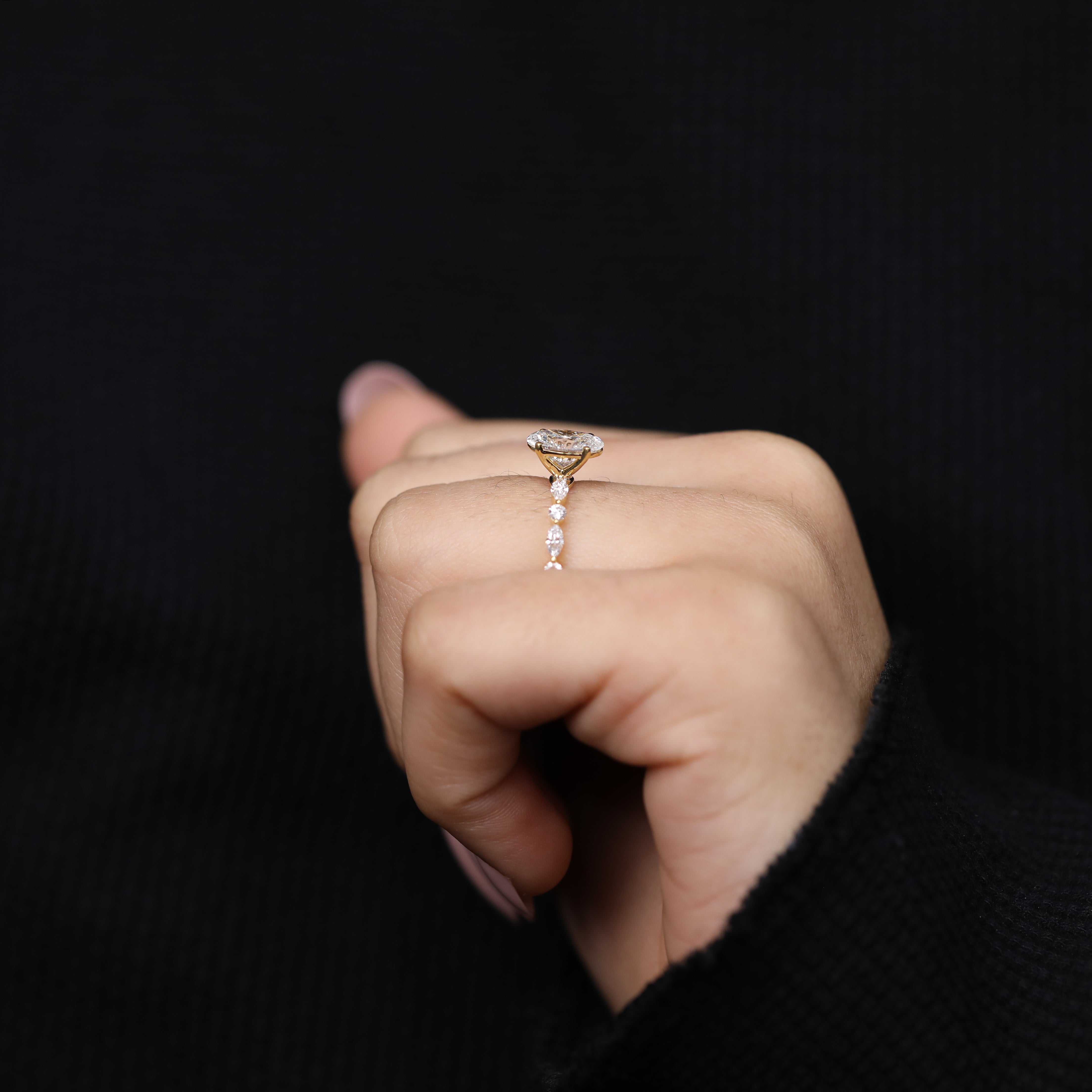 Oval cut lab diamond ring featuring vintage style craftsmanship