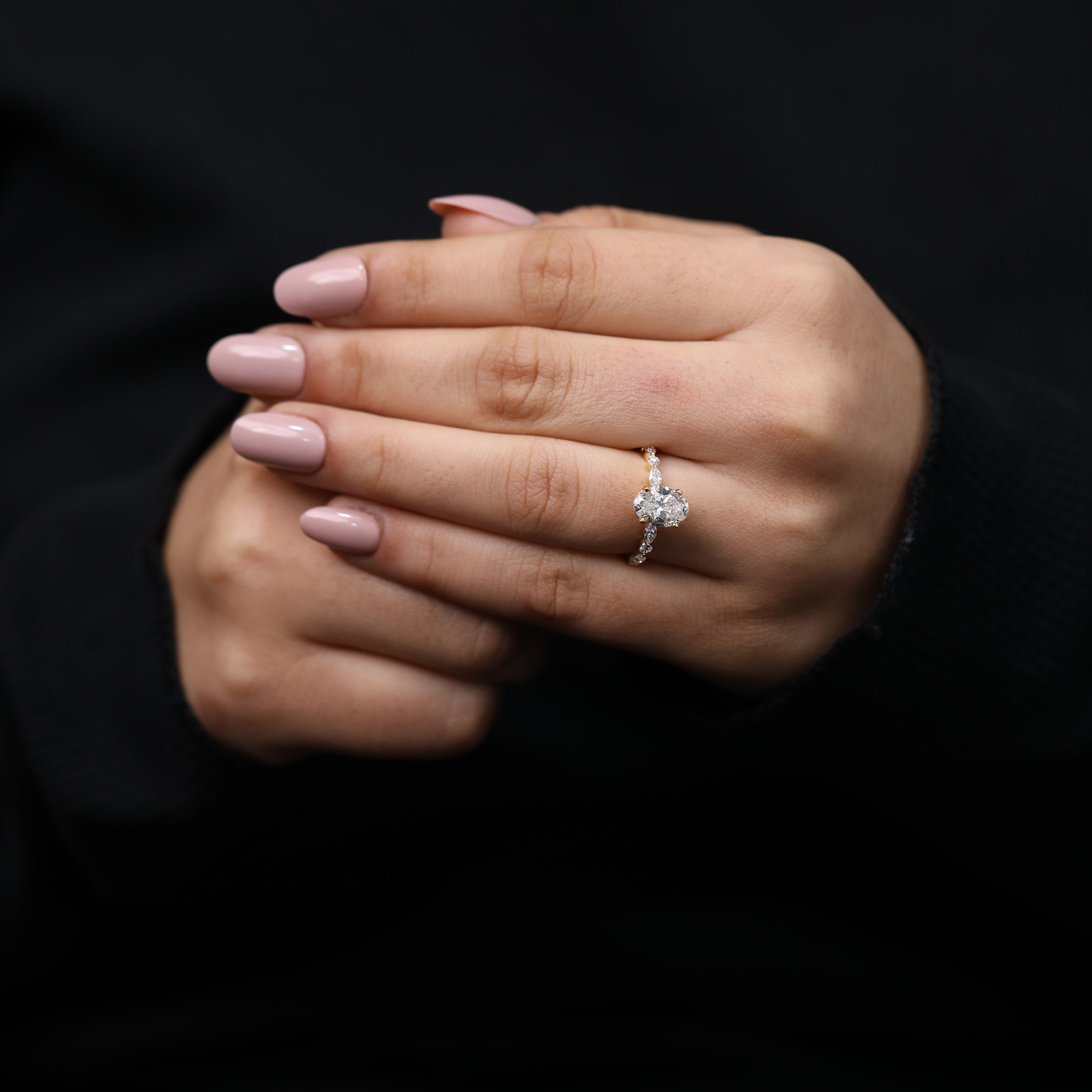 Lab created oval cut diamond engagement ring with vintage band design