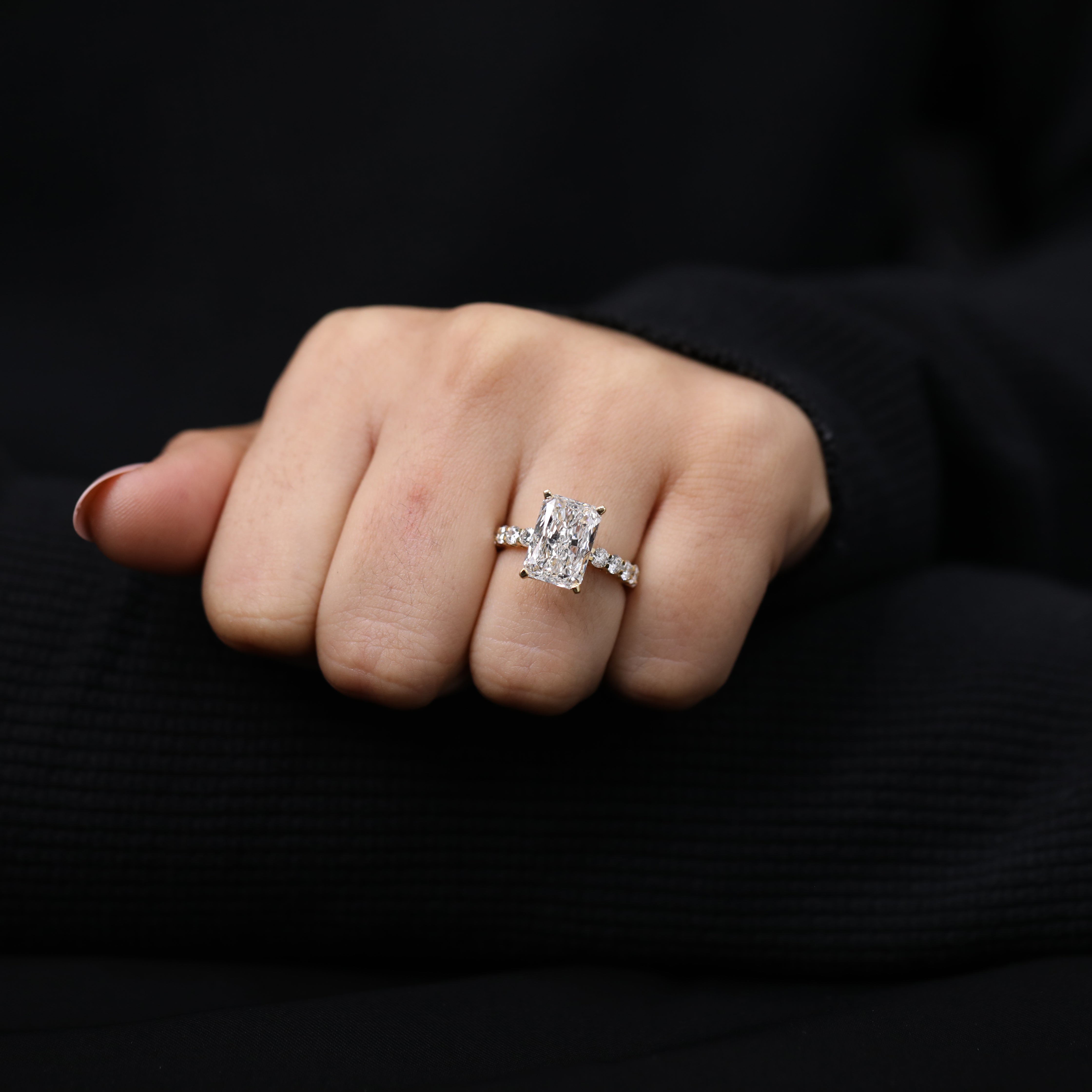 Lab grown radiant cut diamond ring with vintage design elements