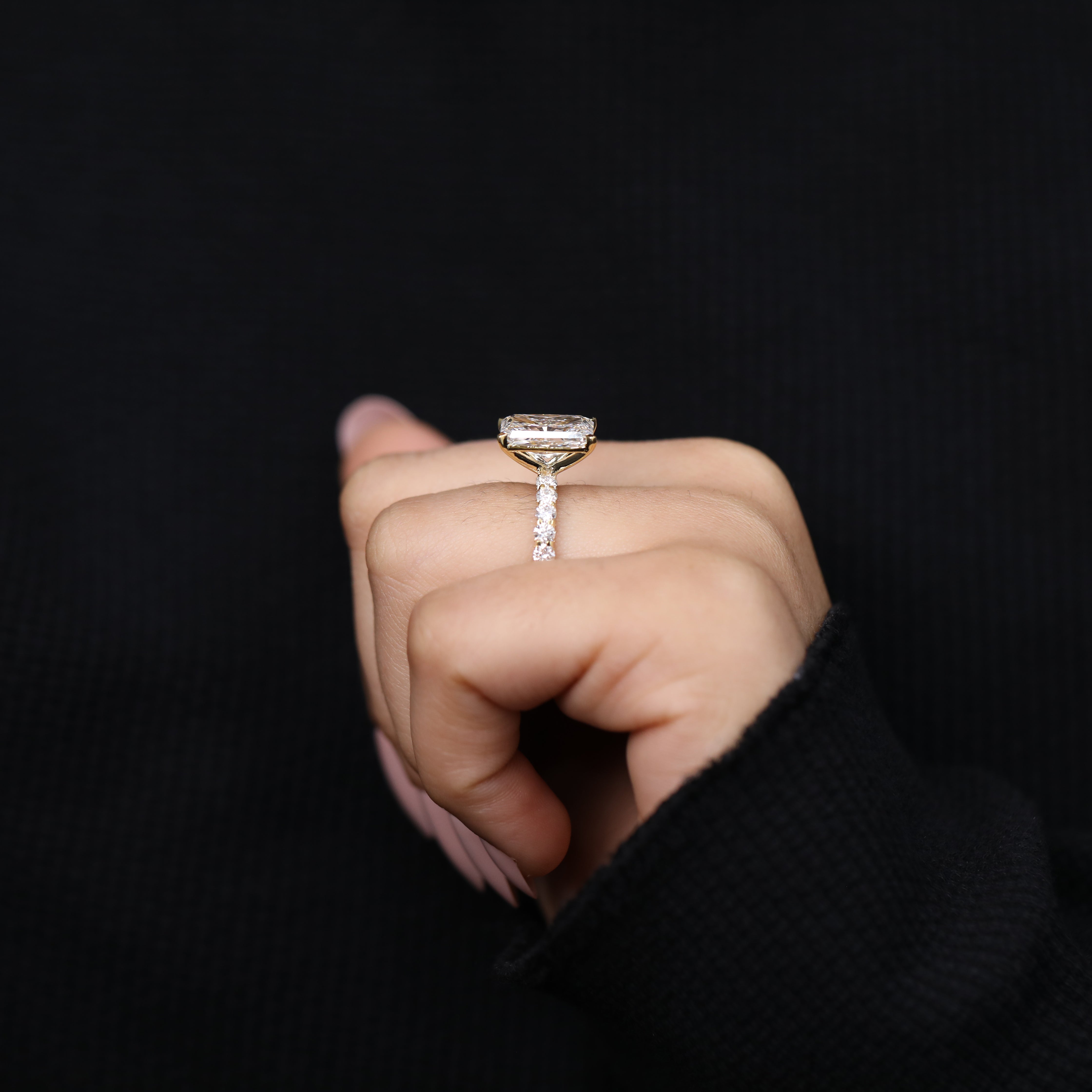 Radiant Lab Diamond Solitaire Engagement Ring with Diamond Band