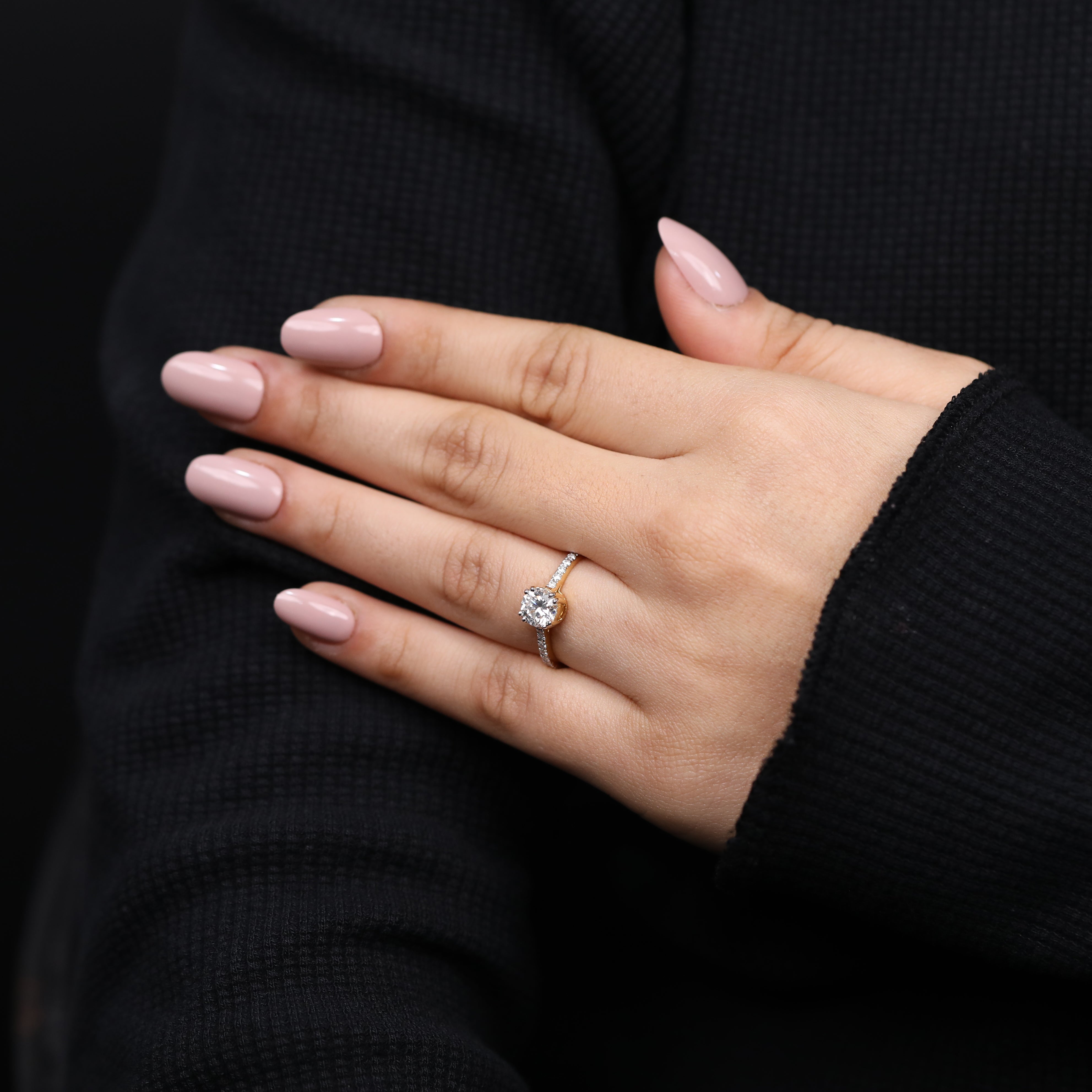 Bridal ring styled as pavé solitaire with lab diamond