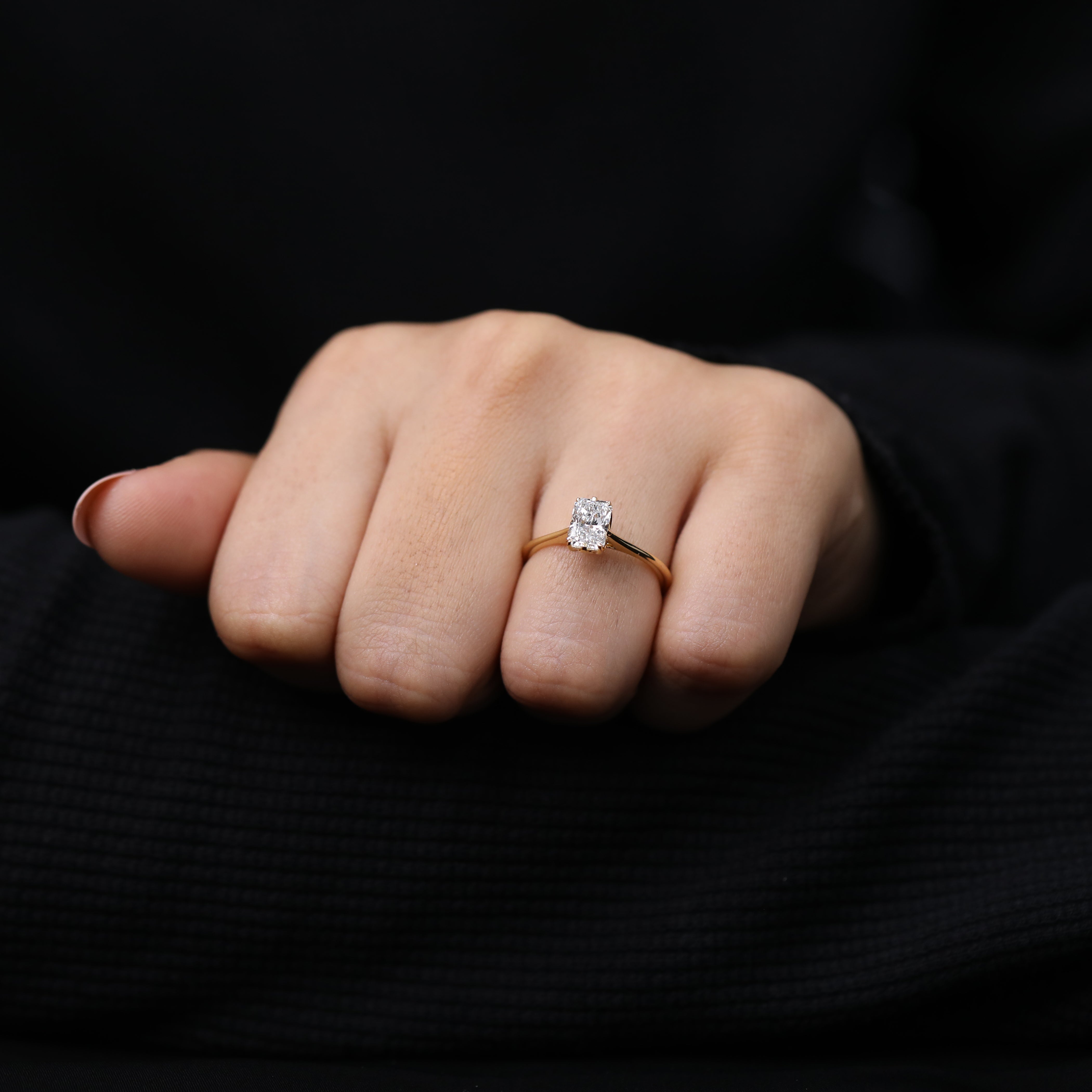 Romantic promise solitaire ring showcasing radiant lab diamond