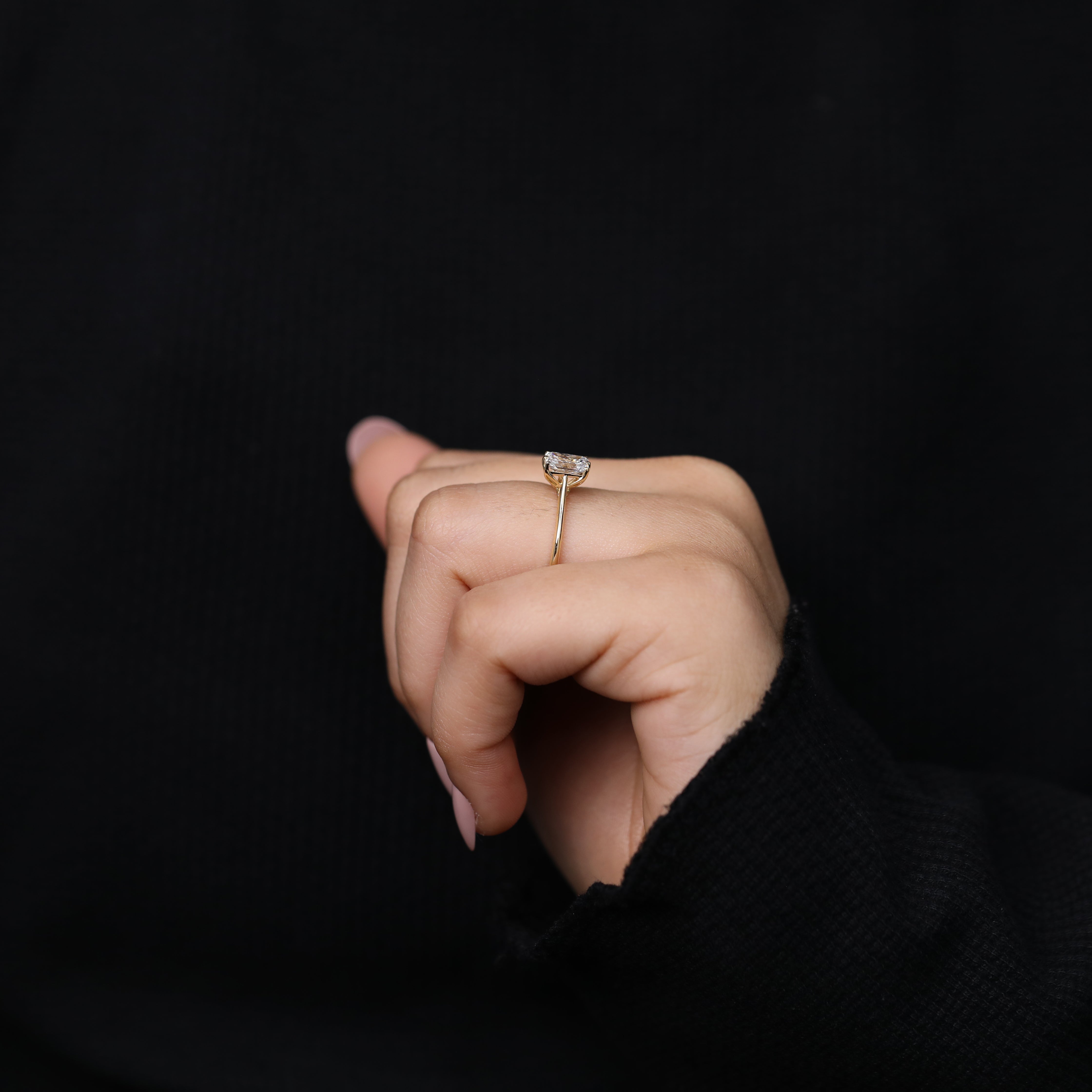 Statement solitaire ring featuring lab grown radiant diamond