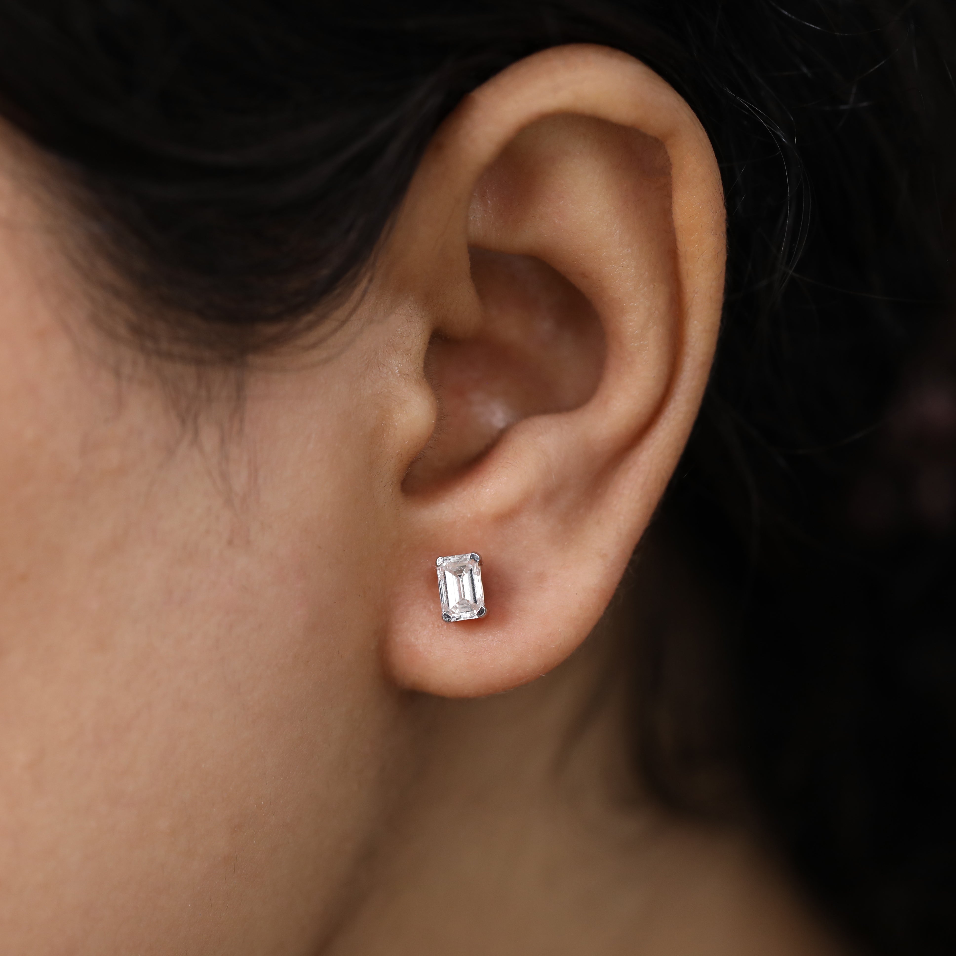 Modern emerald cut lab grown diamond earrings ideal for party wear and events