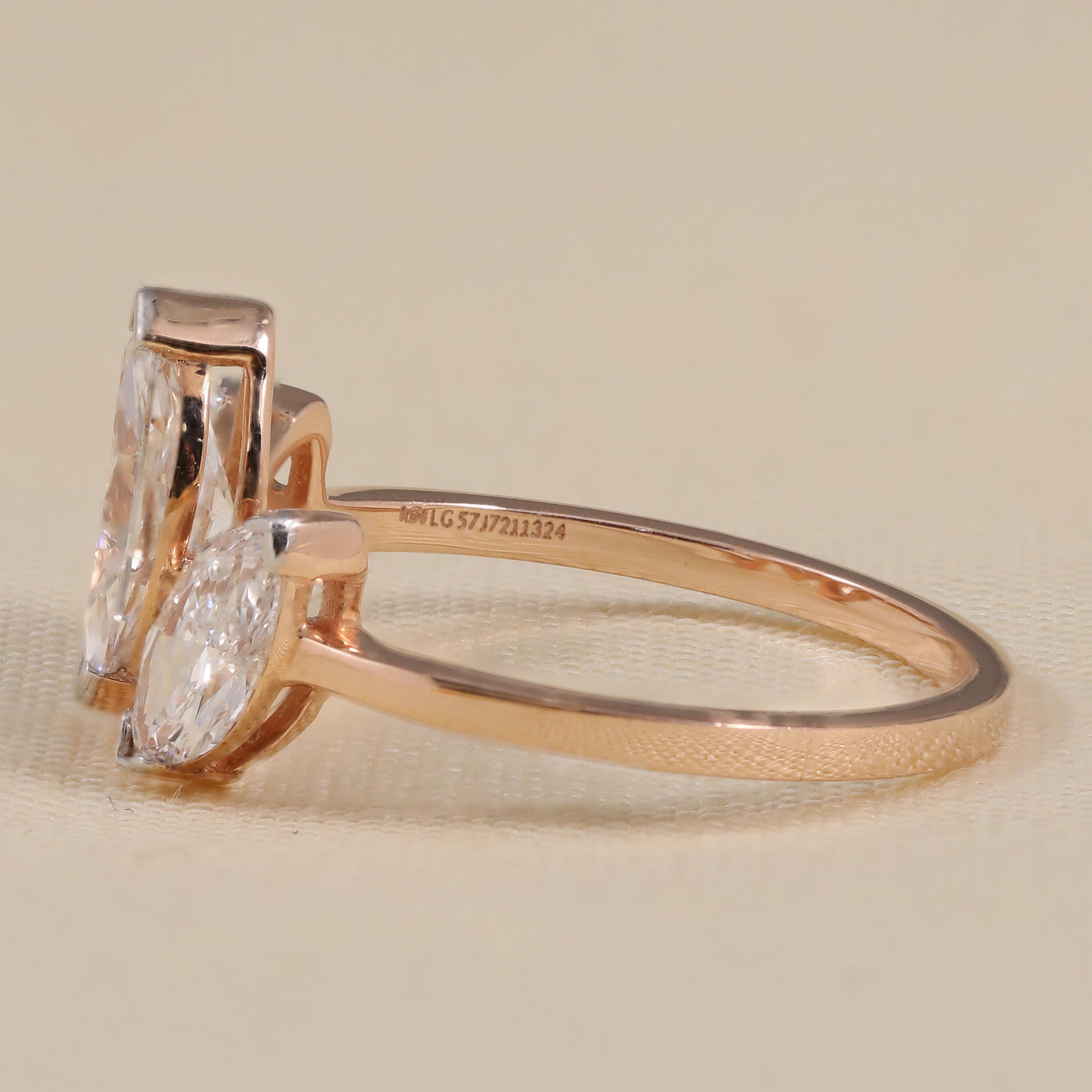 Marquise Cut Lab Diamond Three Stone Engagement Ring