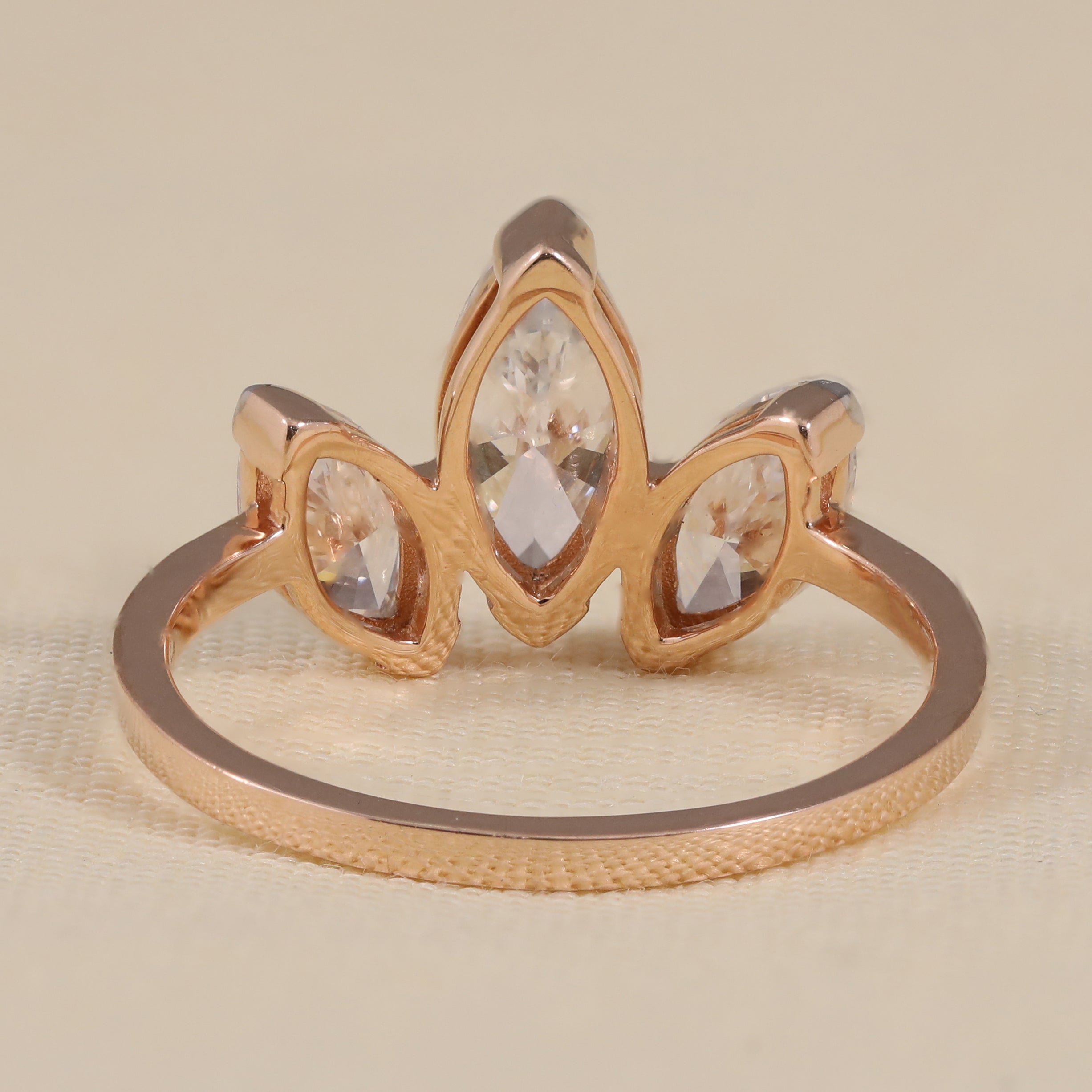 Marquise Cut Lab Diamond Three Stone Engagement Ring