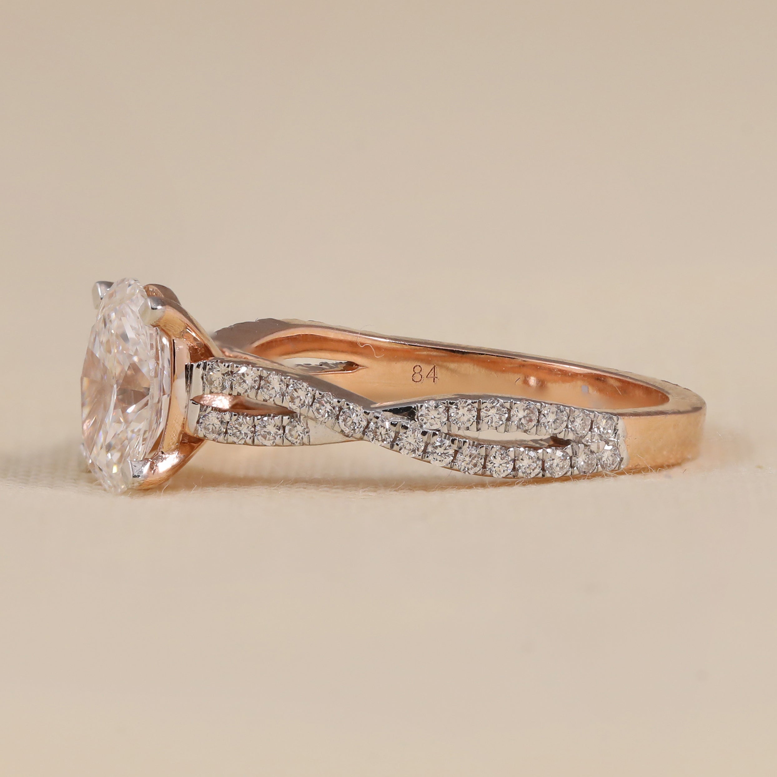 Romantic wedding ring designed with lab grown oval diamond