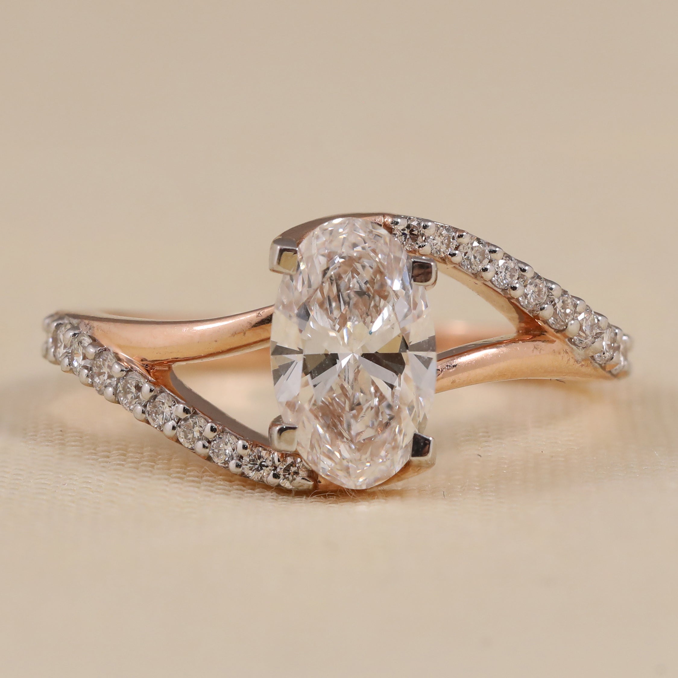 Oval lab grown diamond split shank ring engagement