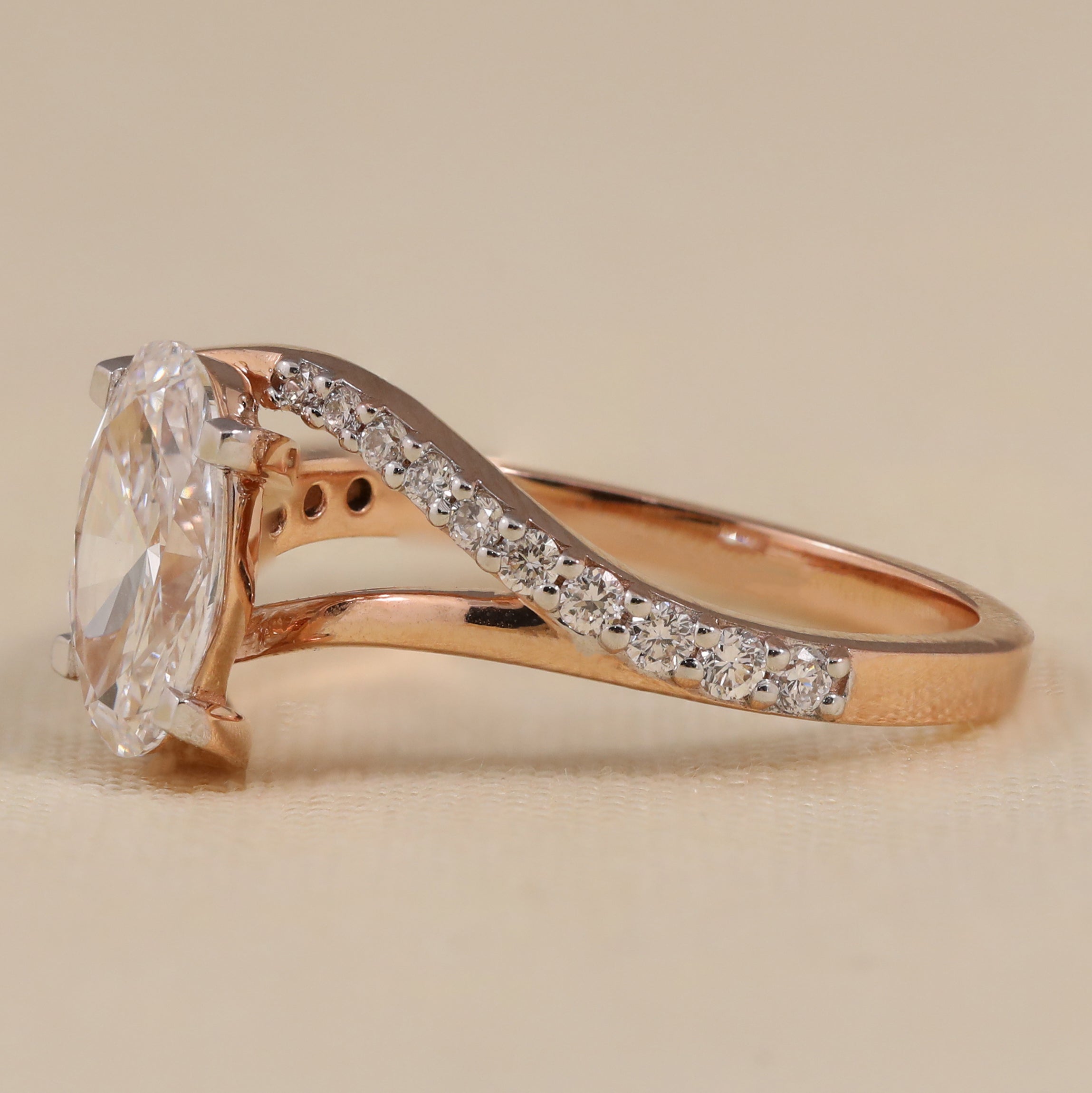 Split shank oval lab created diamond ring anniversary