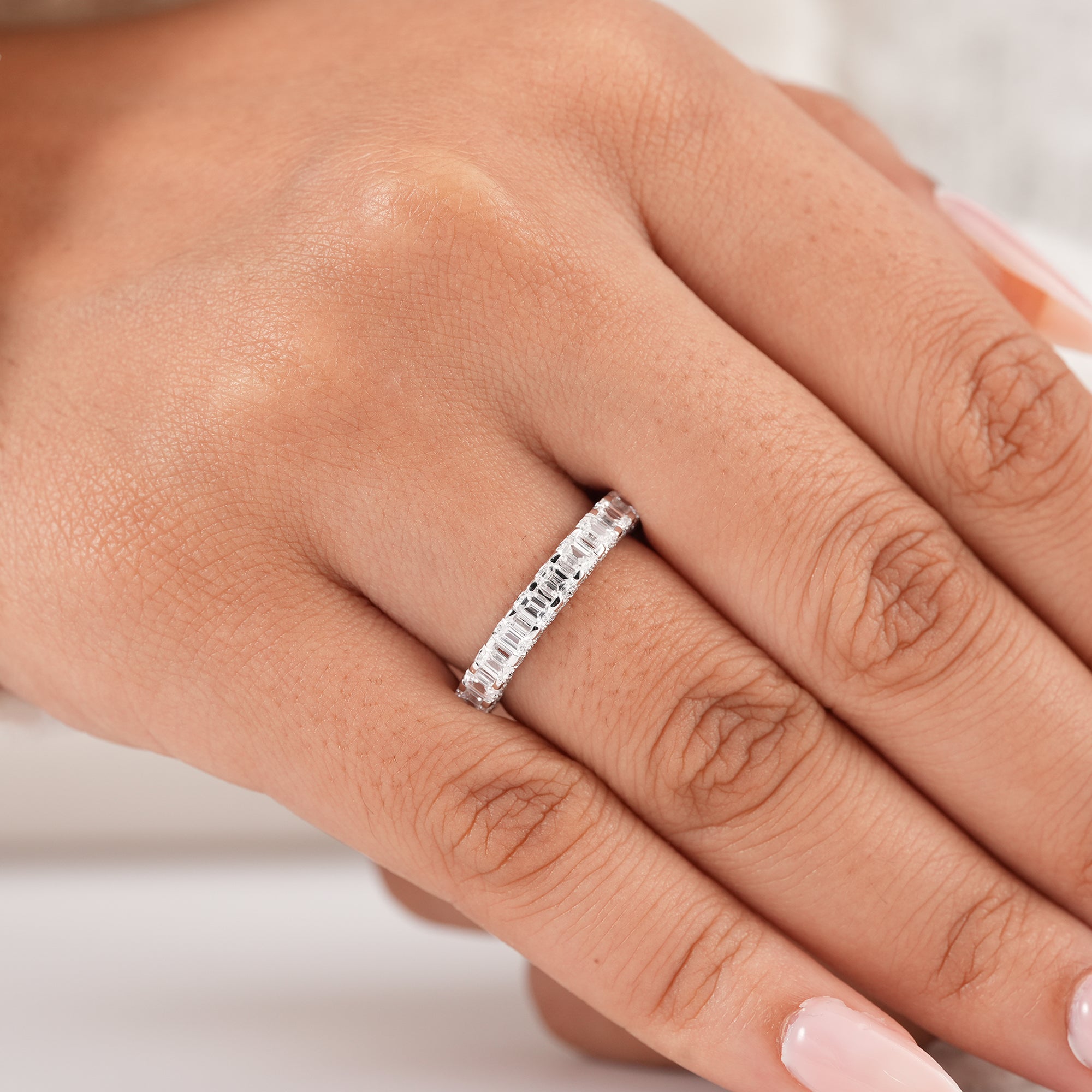 Emerald cut diamond wedding band handcrafted in solid gold