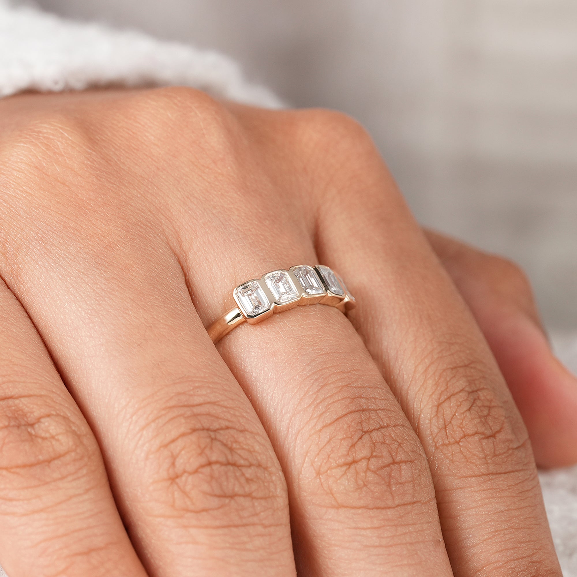 Emerald cut diamond band for stacking and everyday wear