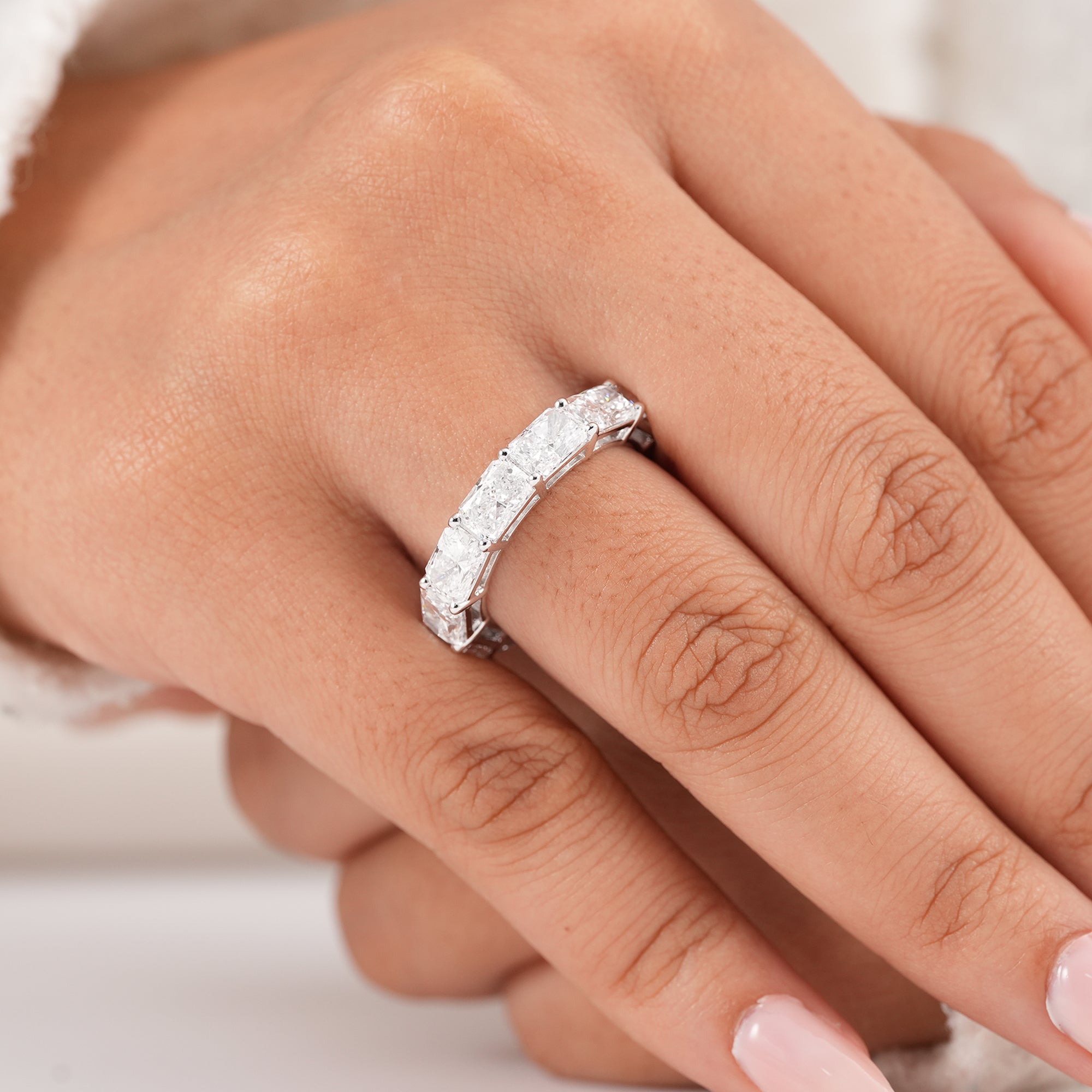 Radiant cut diamond wedding band handcrafted in solid gold
