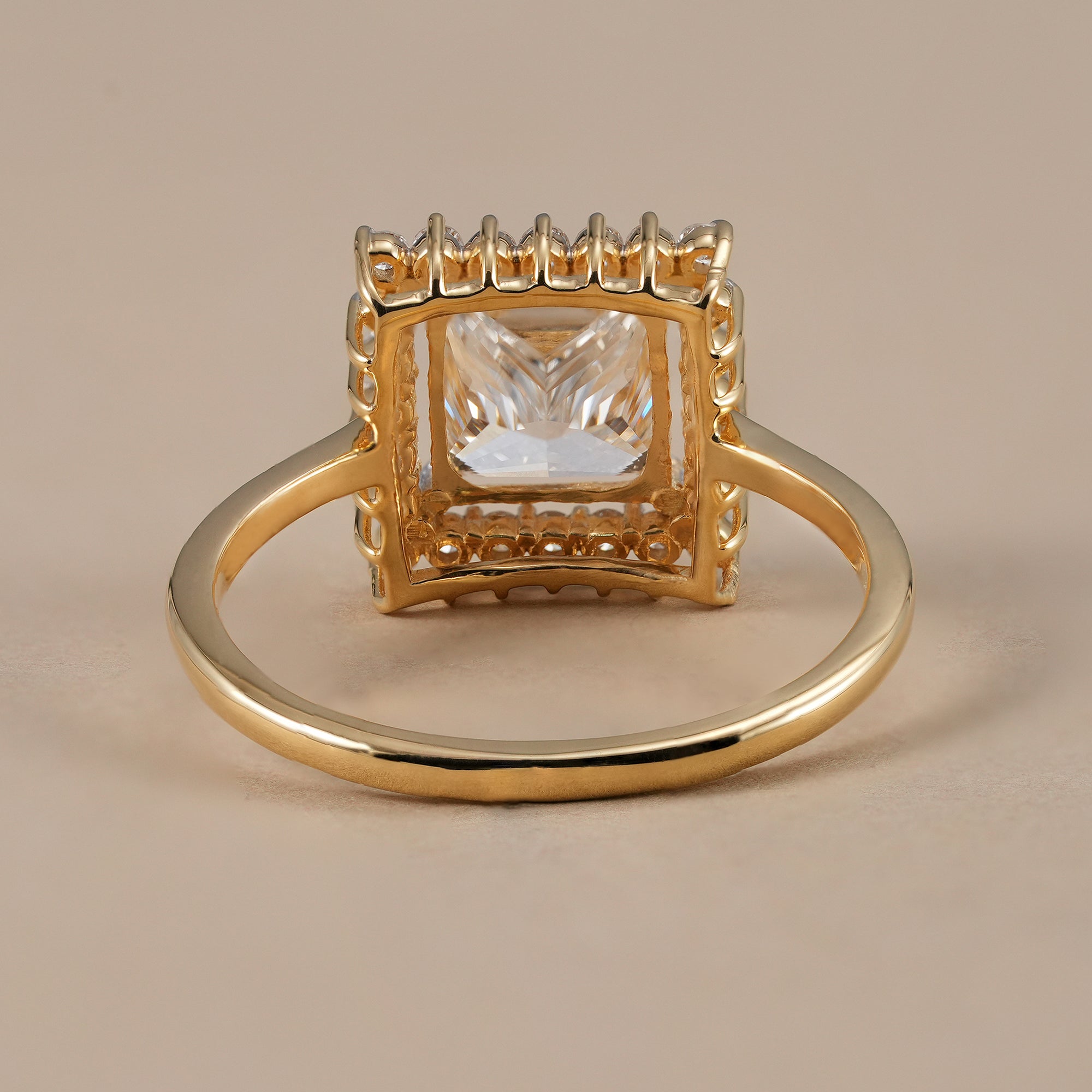 Modern princess diamond halo ring featuring lab grown diamond