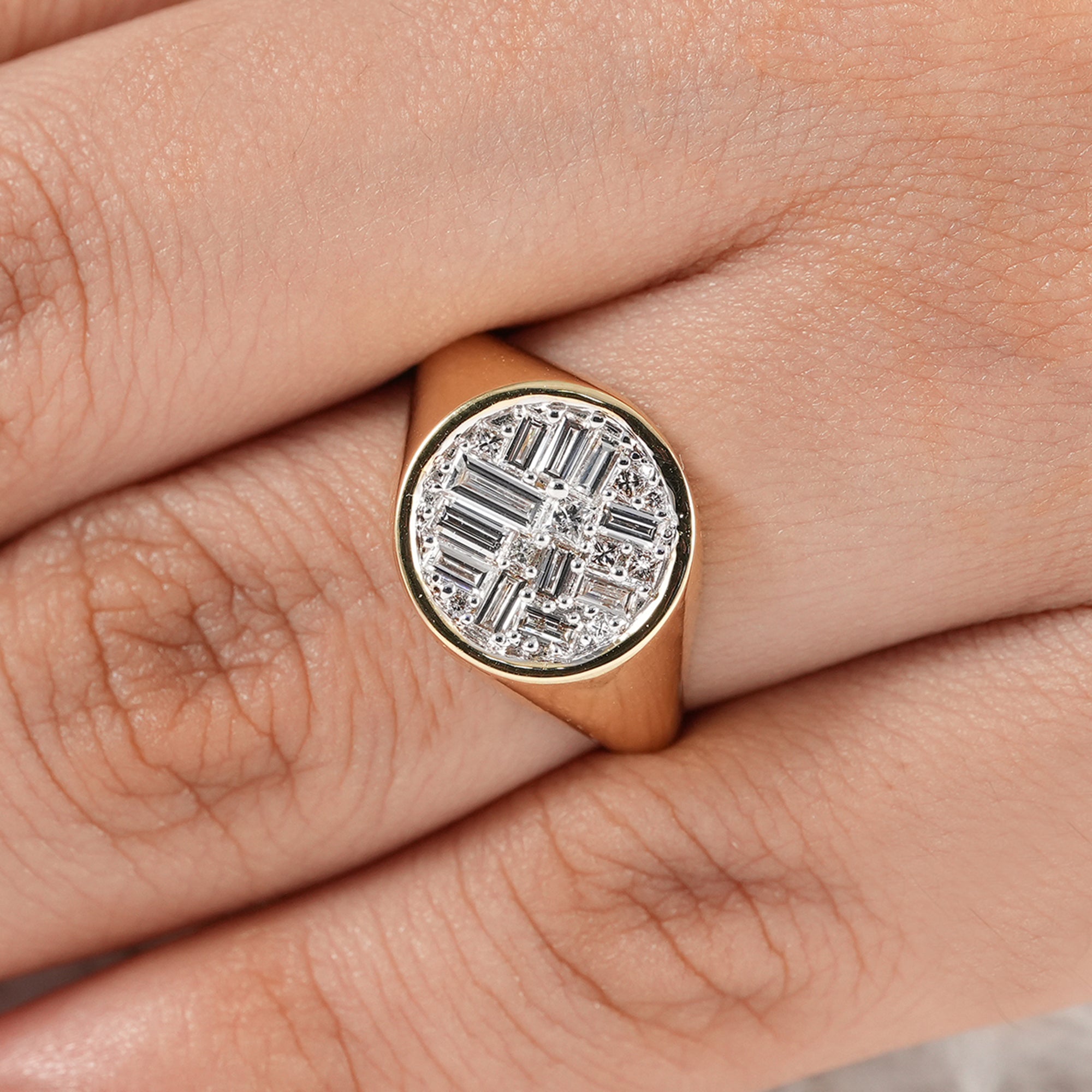 Yellow gold geometric diamond signet ring for everyday wear