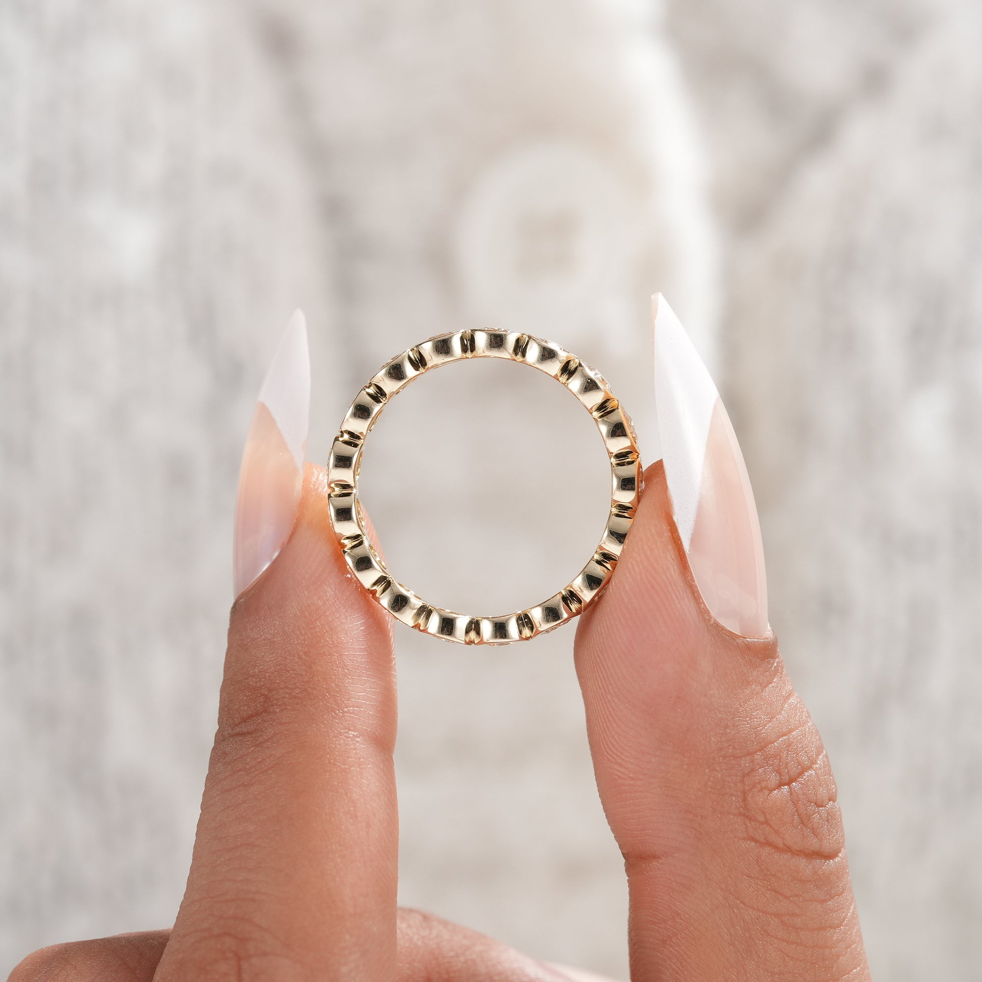 Stackable lab grown diamond eternity band for everyday wear.