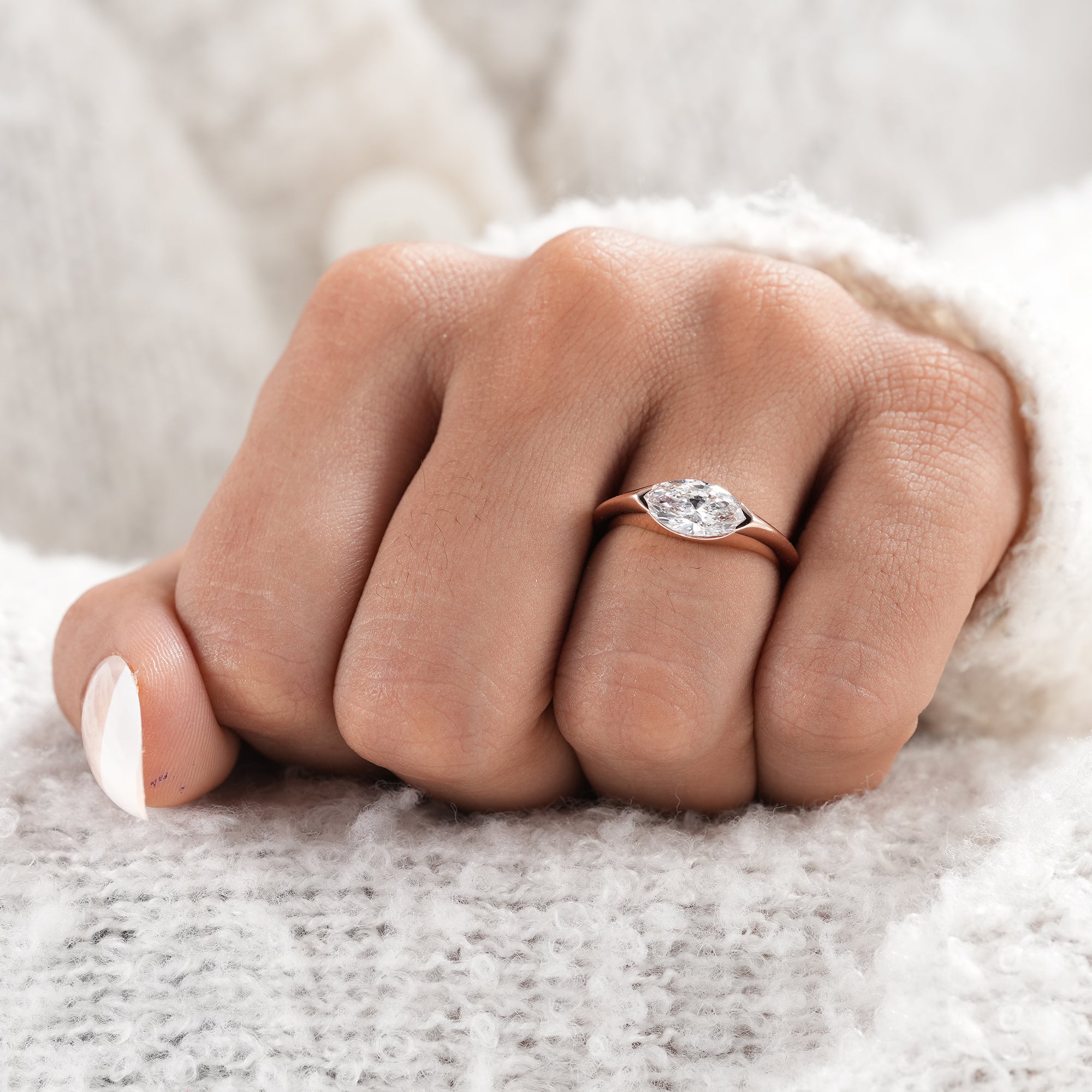 Minimalist lab grown marquise diamond ring for women.
