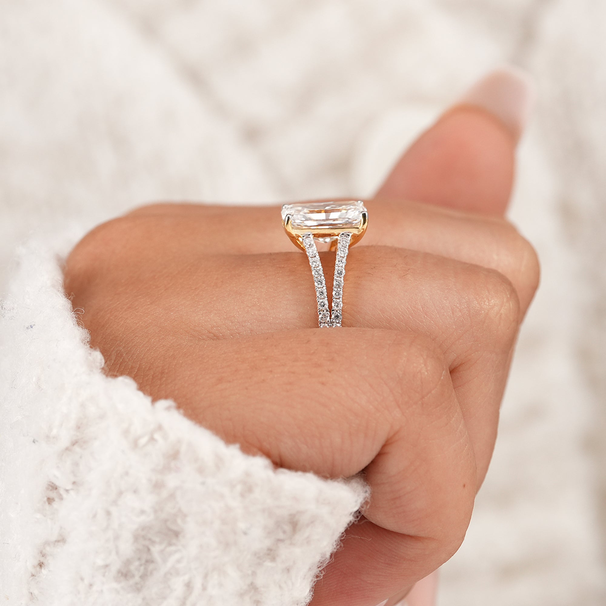 Radiant lab diamond ring crafted with IGI certified center stone