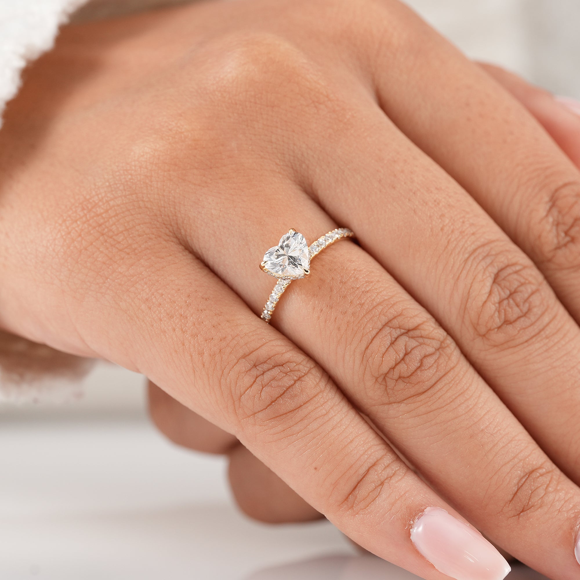 Elegant heart shaped lab diamond bridal ring