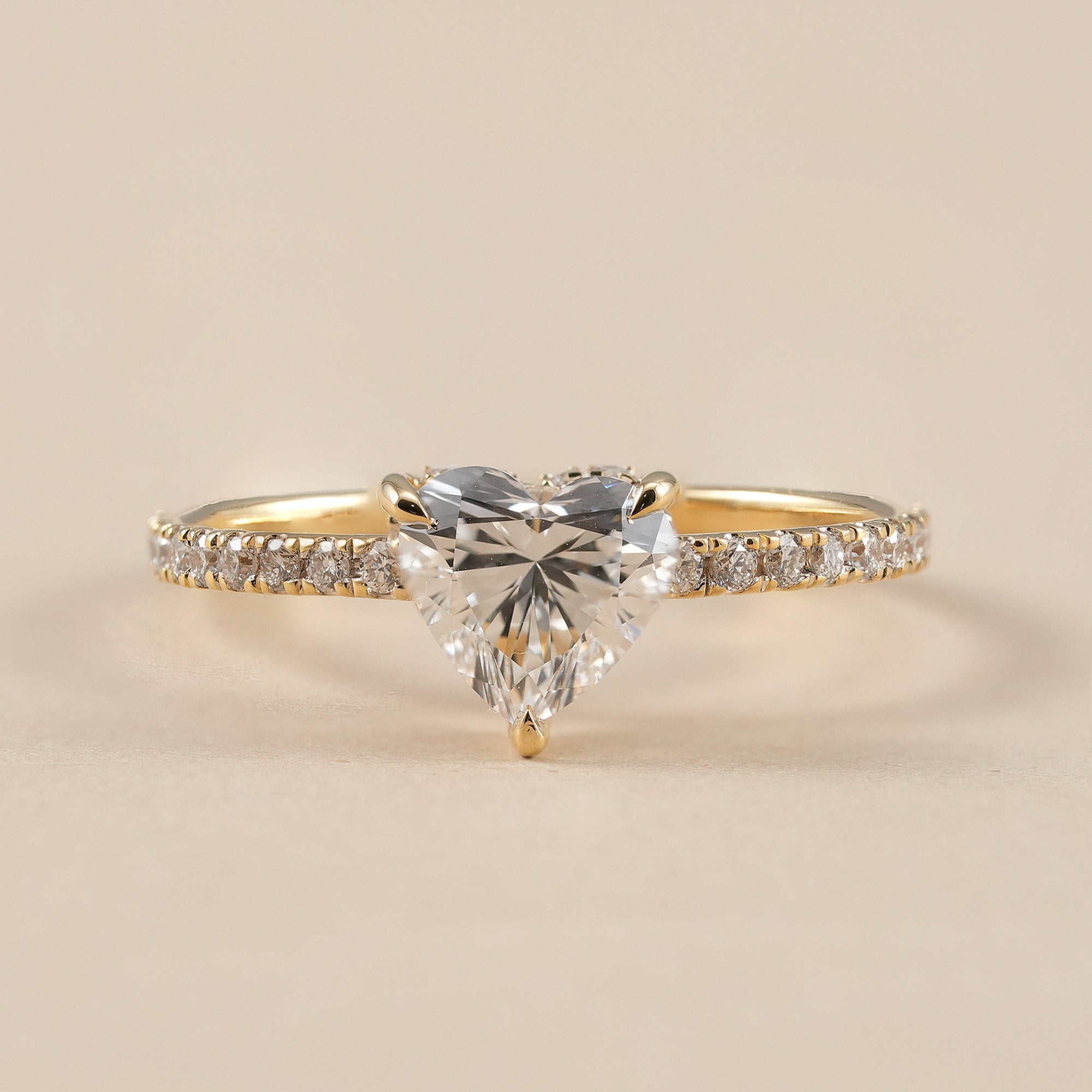 Heart lab grown diamond engagement ring with pavé diamond band