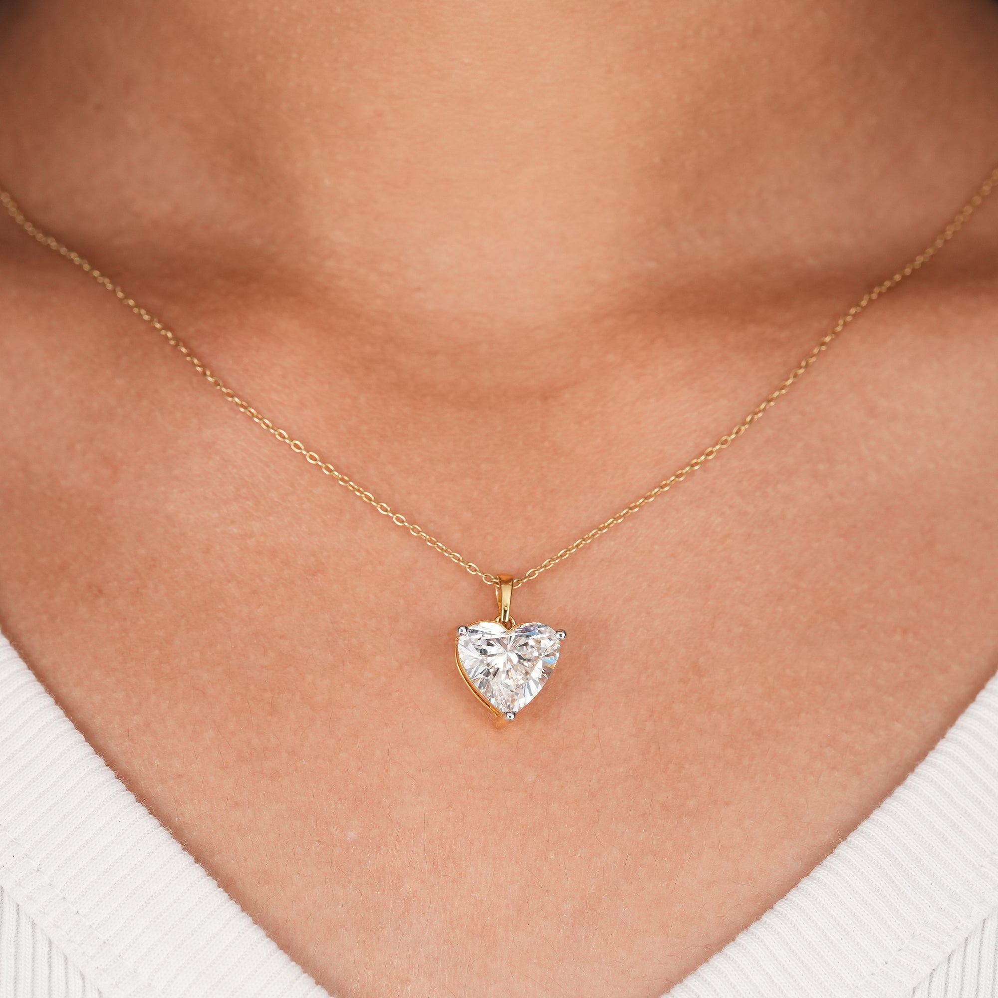 Heart lab grown diamond solitaire pendant necklace in solid gold