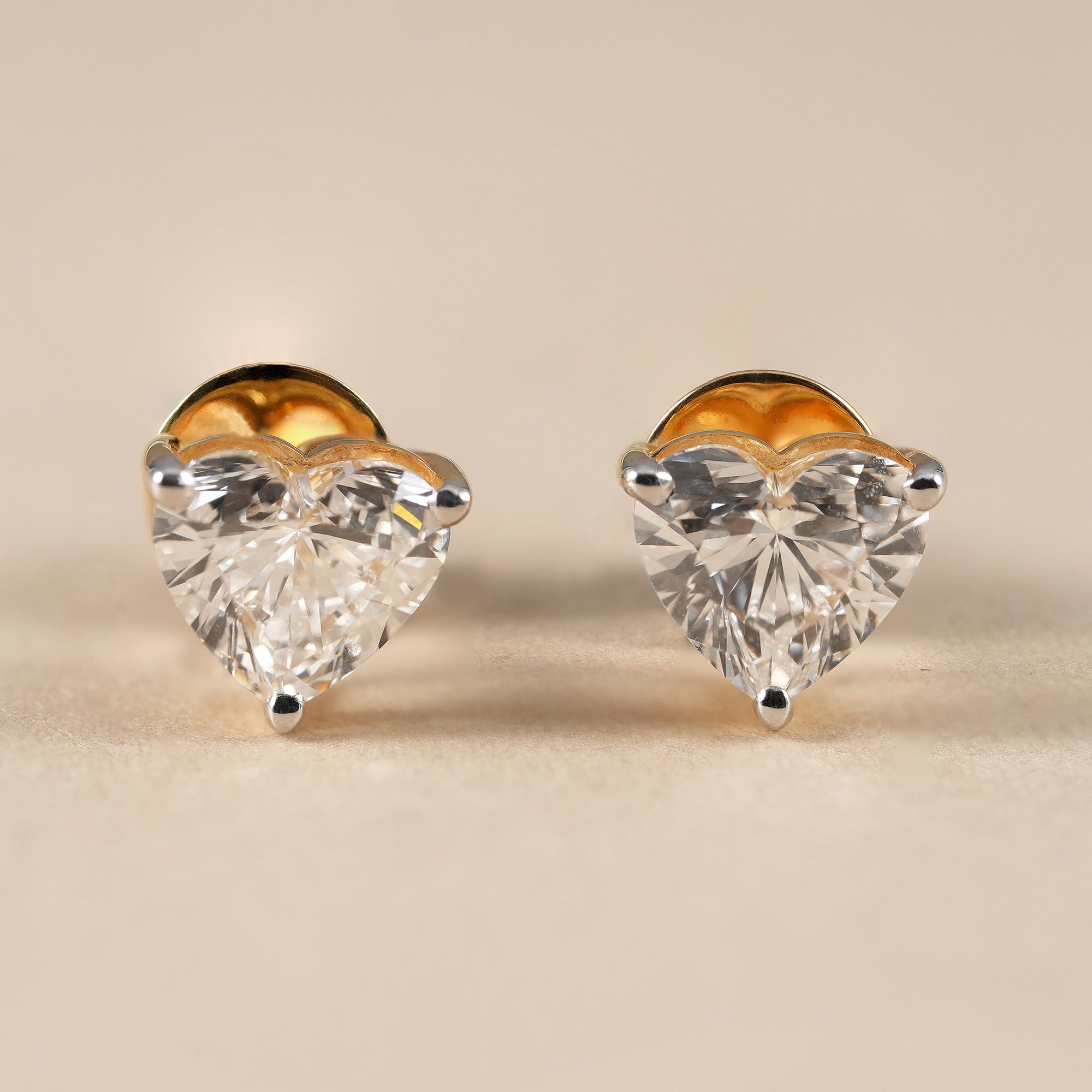 Heart lab grown diamond stud earrings in solid gold