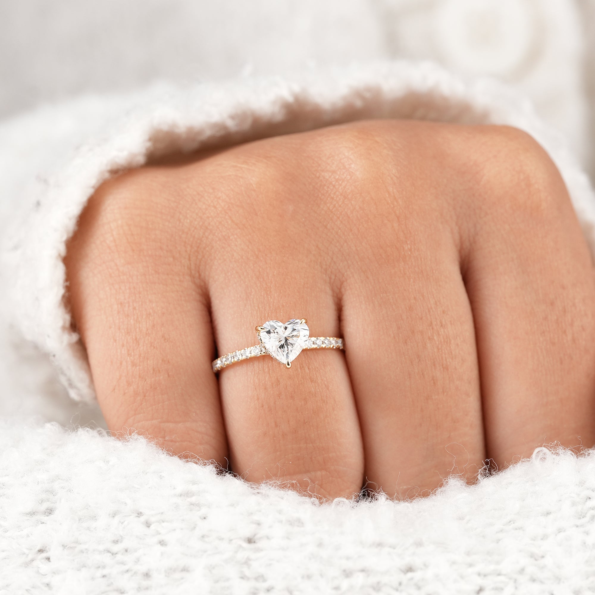 Sustainable heart lab grown diamond ring with pavé setting