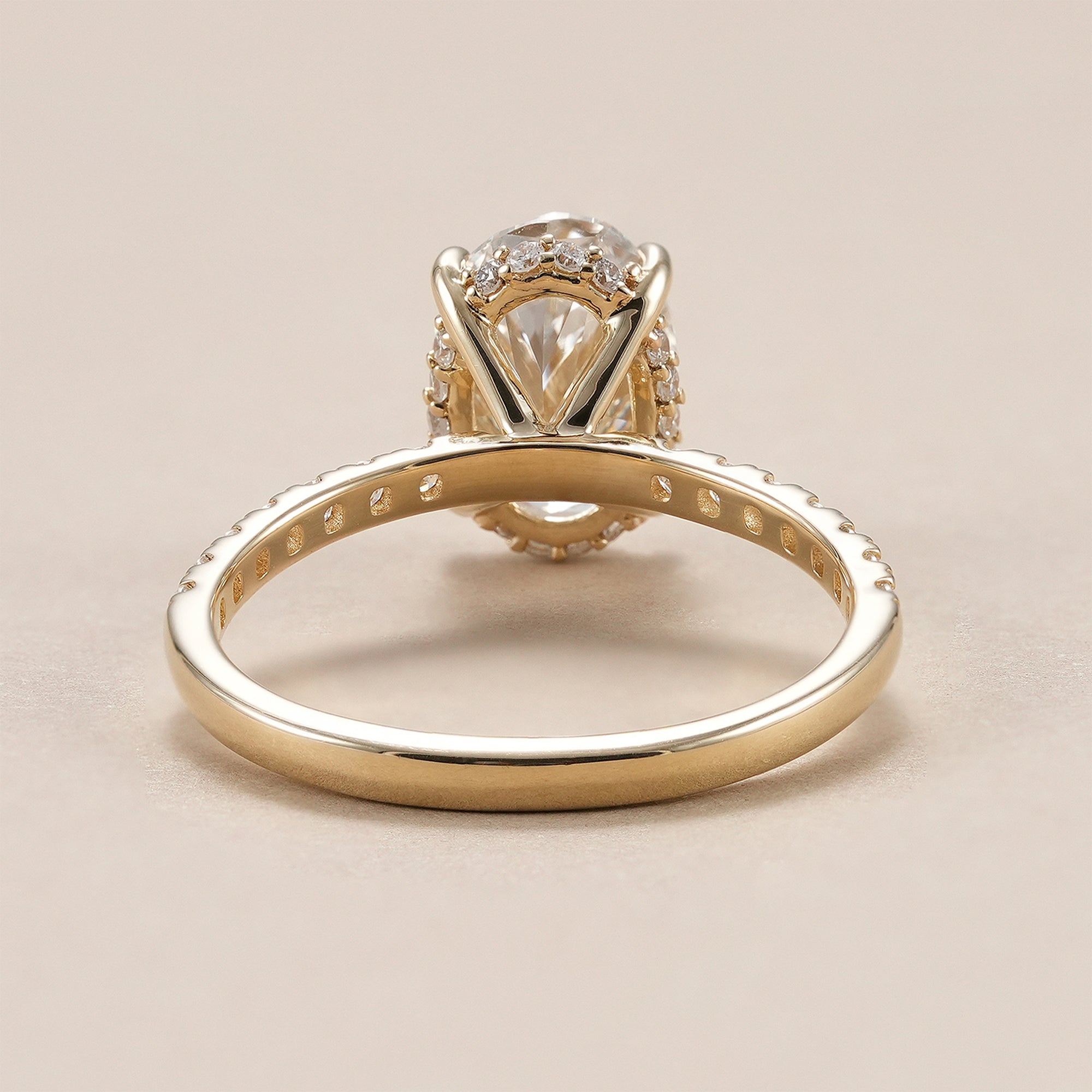 Elegant oval hidden halo engagement ring for women.