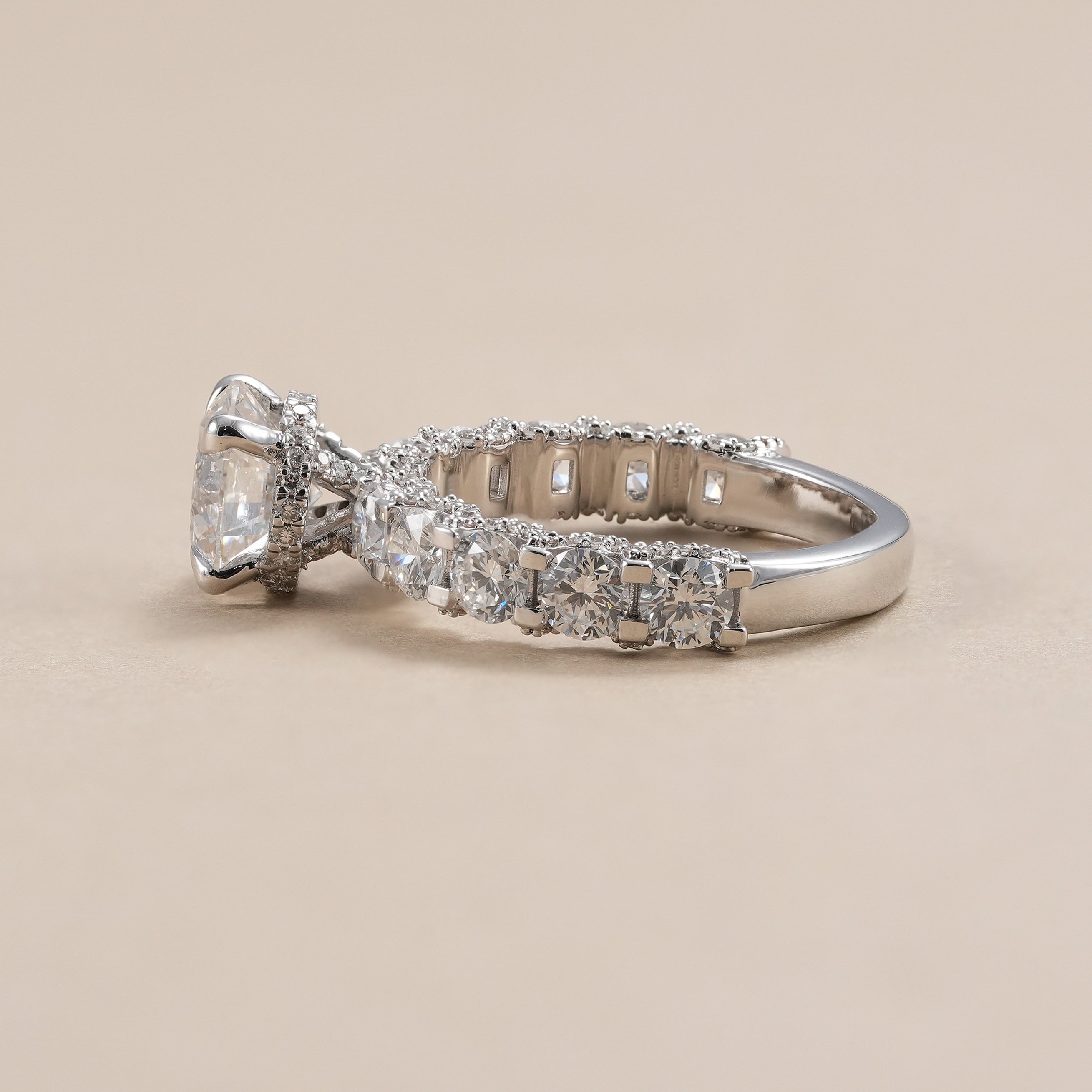 Hidden halo round brilliant lab diamond proposal ring.