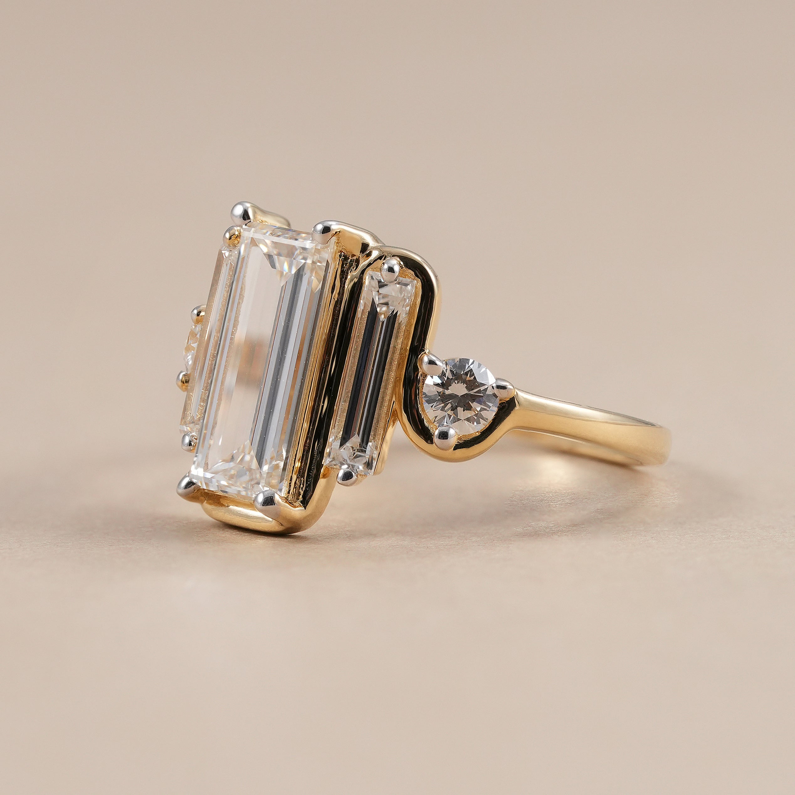Baguette Diamond Engagement Ring in Yellow Gold