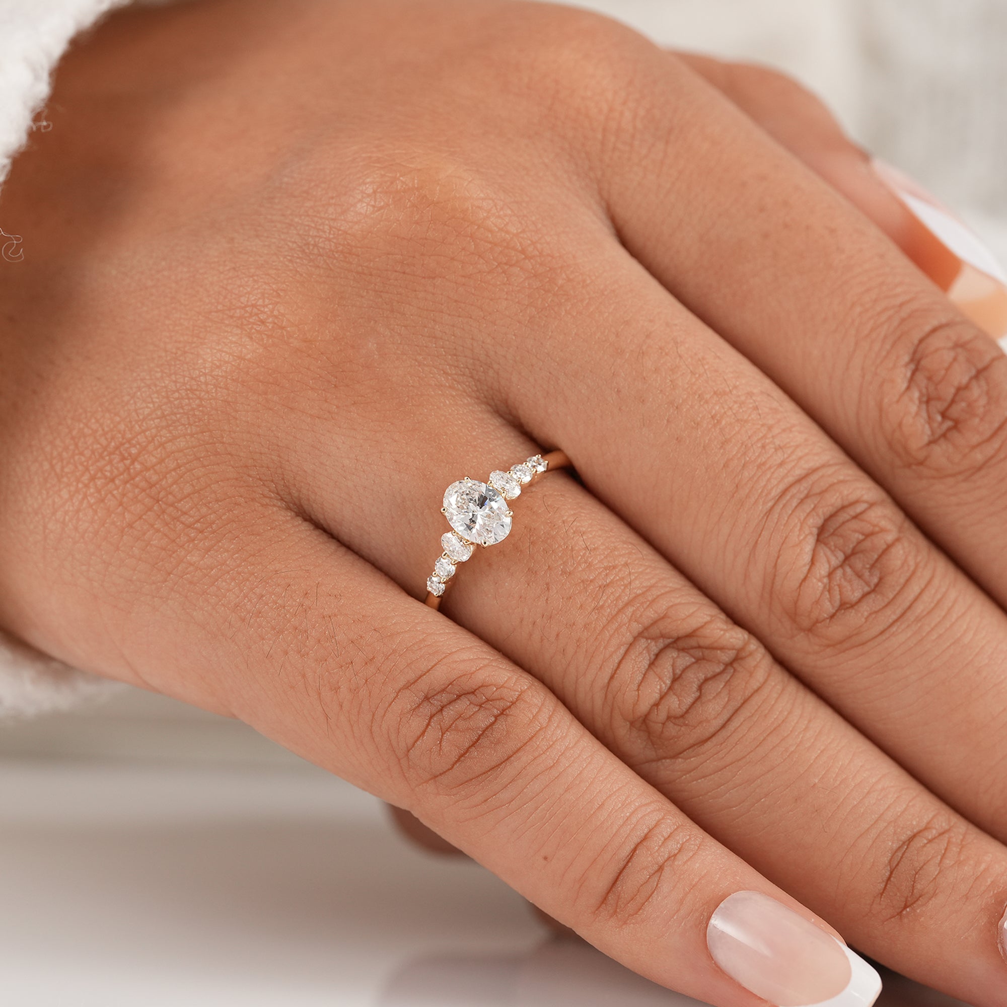 Women's oval lab diamond bridal ring in yellow gold