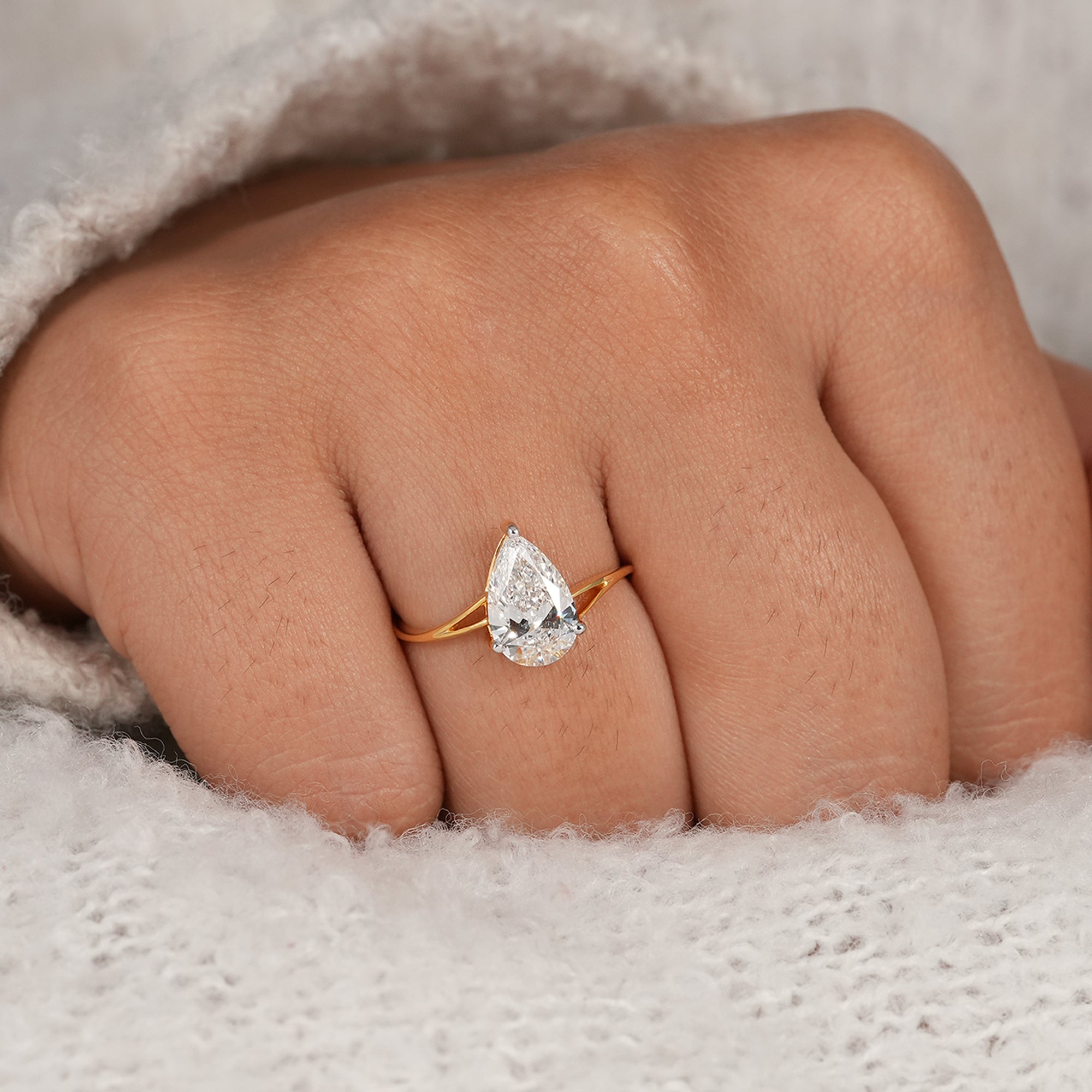 IGI certified pear lab diamond engagement ring for women