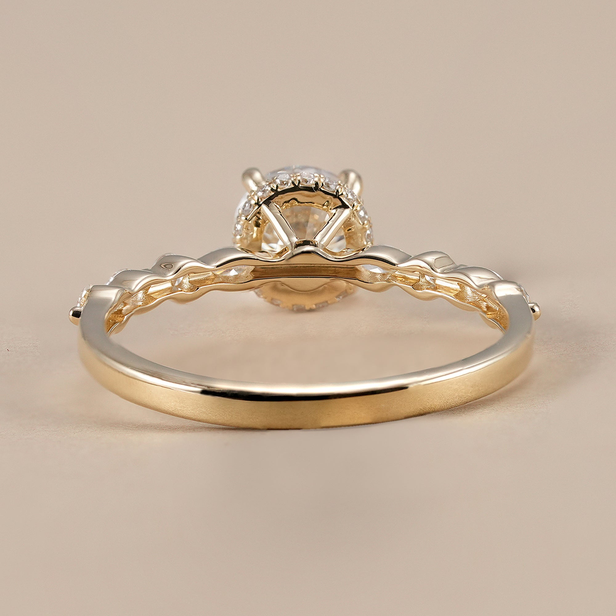 Luxury round engagement ring with hidden halo setting
