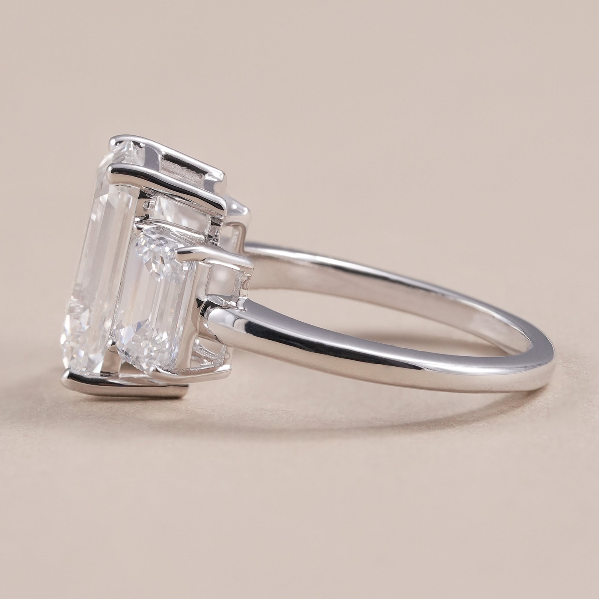 Luxury three stone emerald diamond engagement ring for women