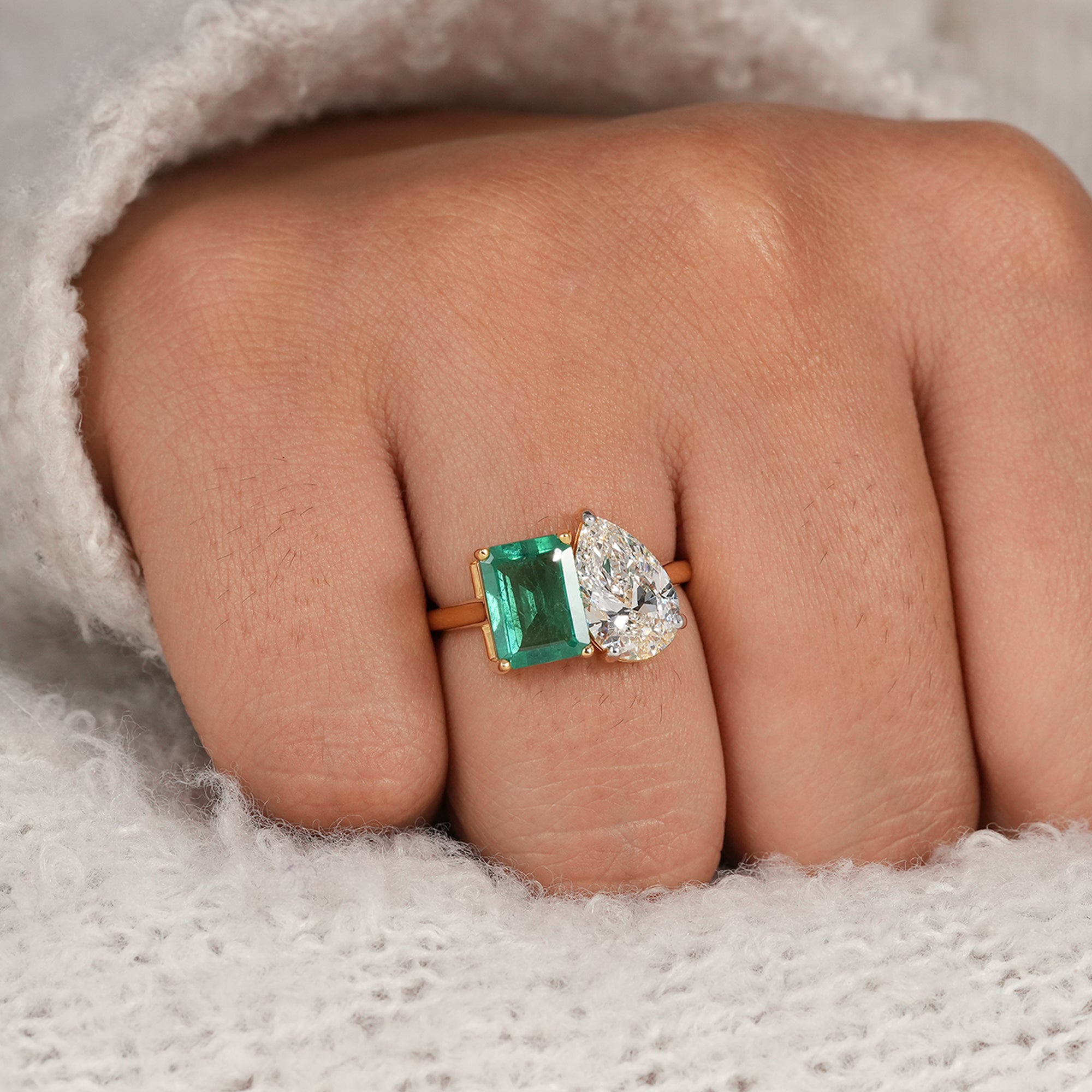 Elegant two stone diamond ring for women in solid gold